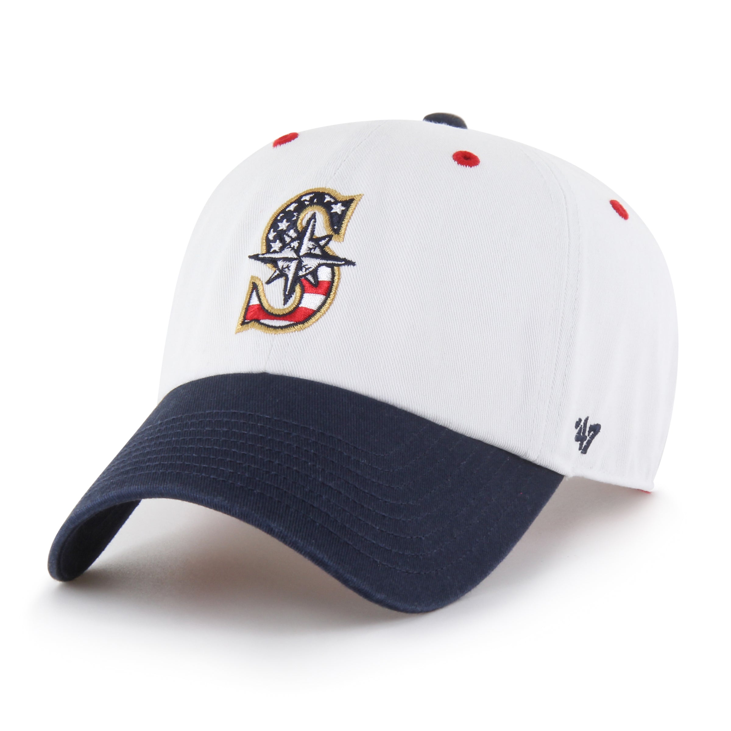SEATTLE MARINERS PATRIOTIC FLAG FILL '47 CLEAN UP WHITE