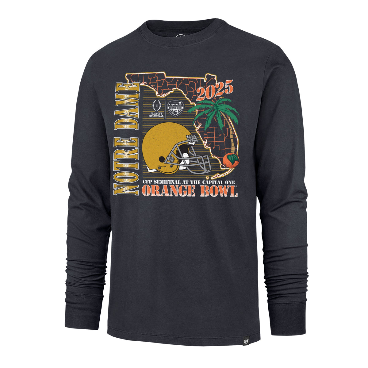 NOTRE DAME FIGHTING IRISH ORANGE BOWL '47 FRANKLIN LONG SLEEVE TEE ATLAS BLUE