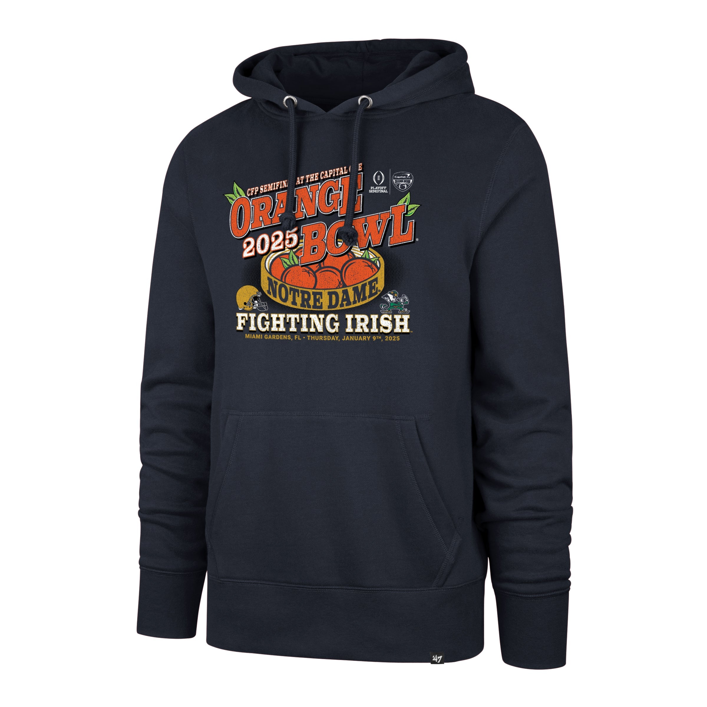 NOTRE DAME FIGHTING IRISH ORANGE BOWL '47 HEADLINE HOOD FALL NAVY