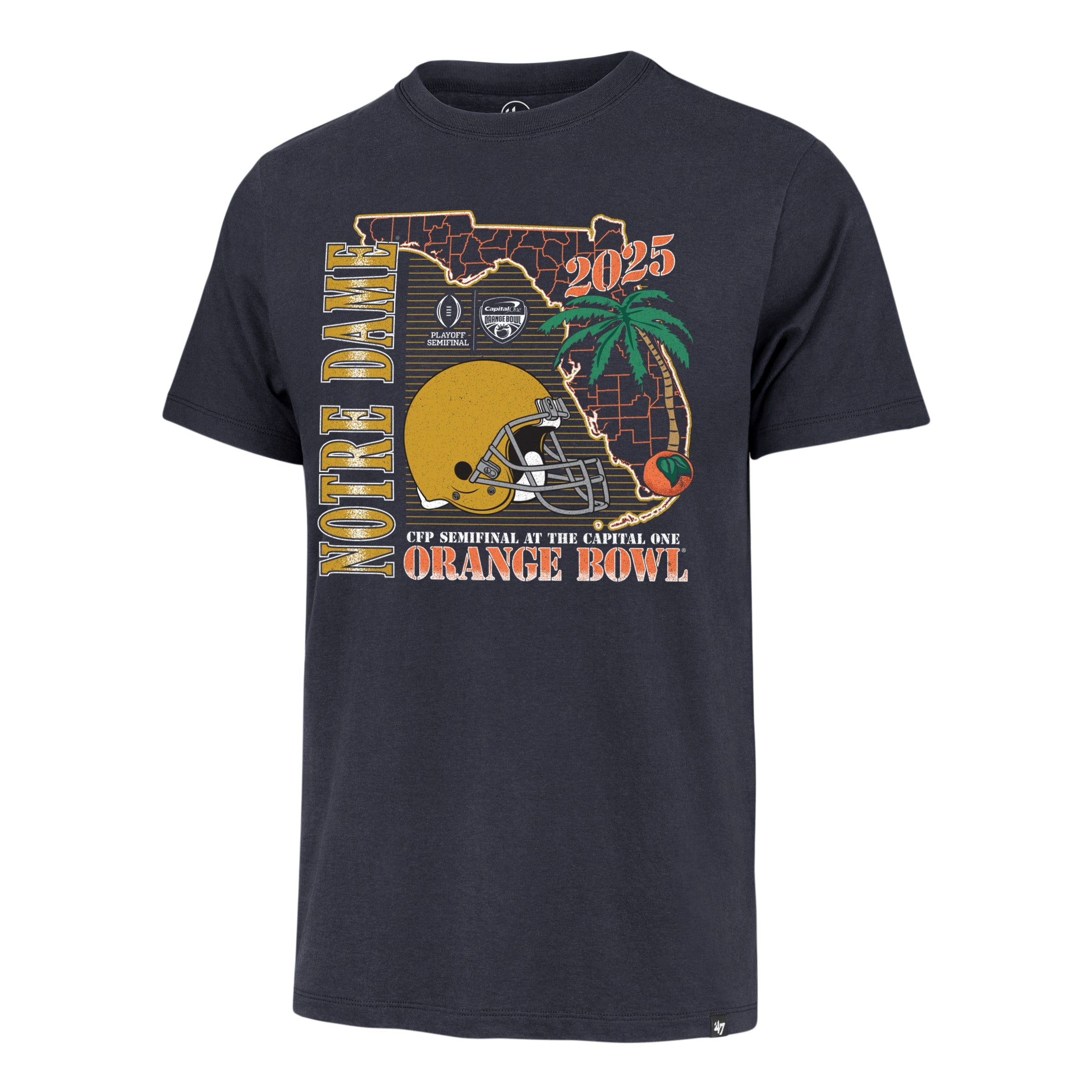 NOTRE DAME FIGHTING IRISH ORANGE BOWL '47 FRANKLIN TEE ATLAS BLUE