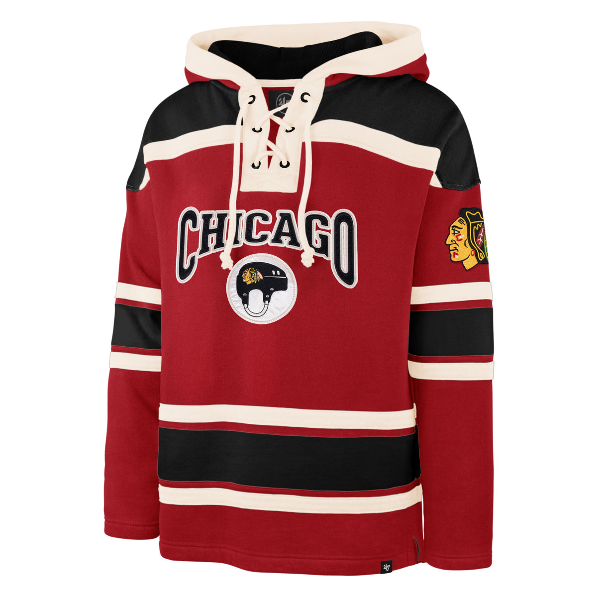 CHICAGO BLACKHAWKS CHIN STRAP SUPERIOR '47 LACER HOOD RED