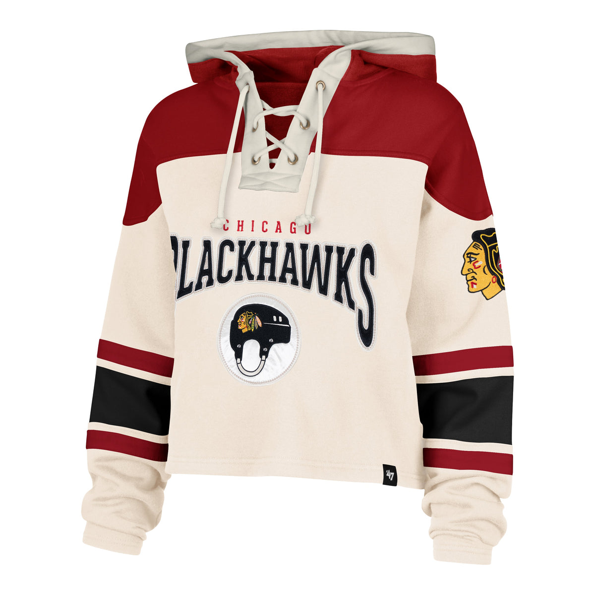 CHICAGO BLACKHAWKS SHOT BLOCK CROPPED '47 SUPERIOR LACER HOOD WOMENS CREAM