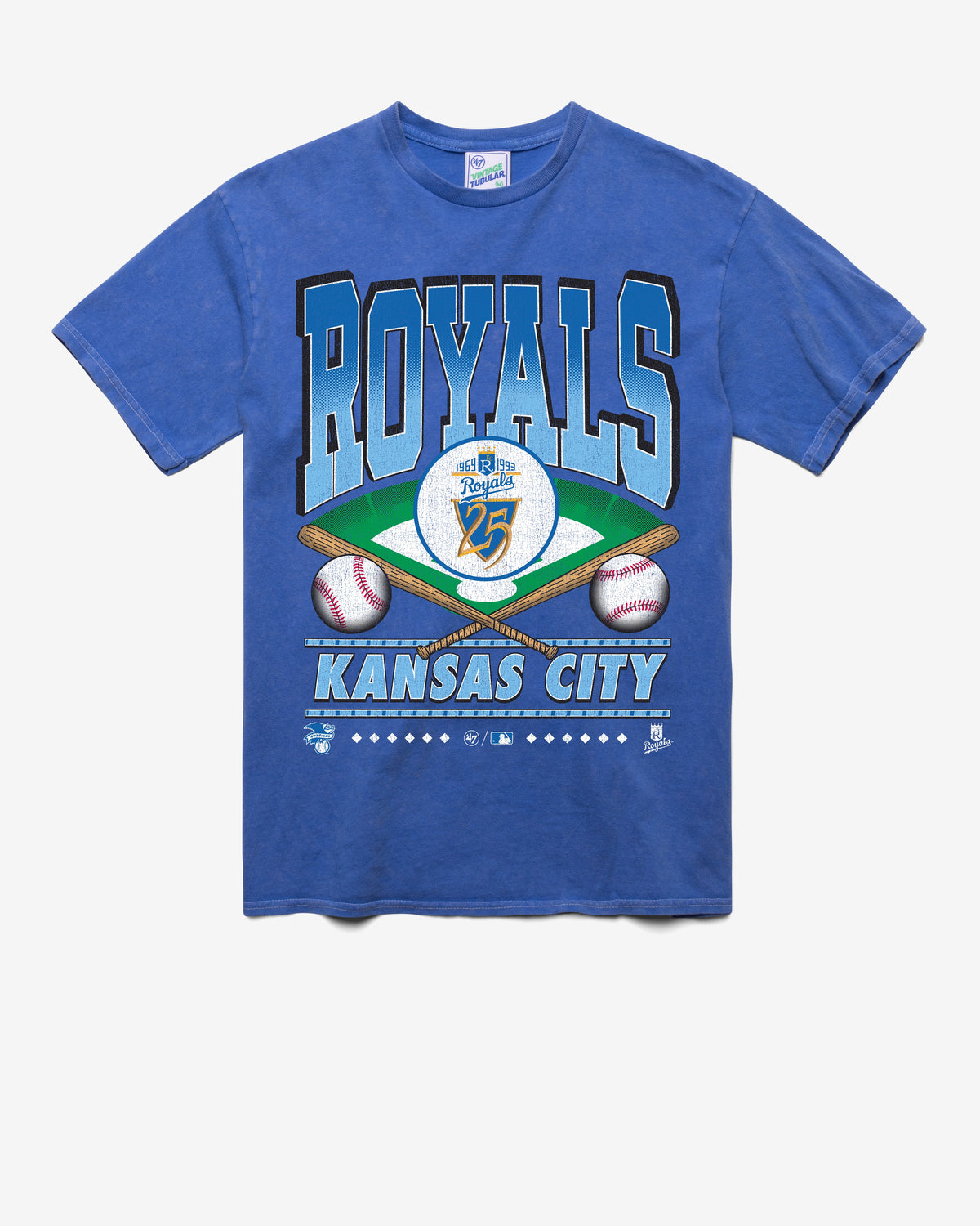 KANSAS CITY ROYALS COOPERSTOWN STRAIGHT SHOT VINTAGE '47 TUBULAR TEE DT CALI BLUE