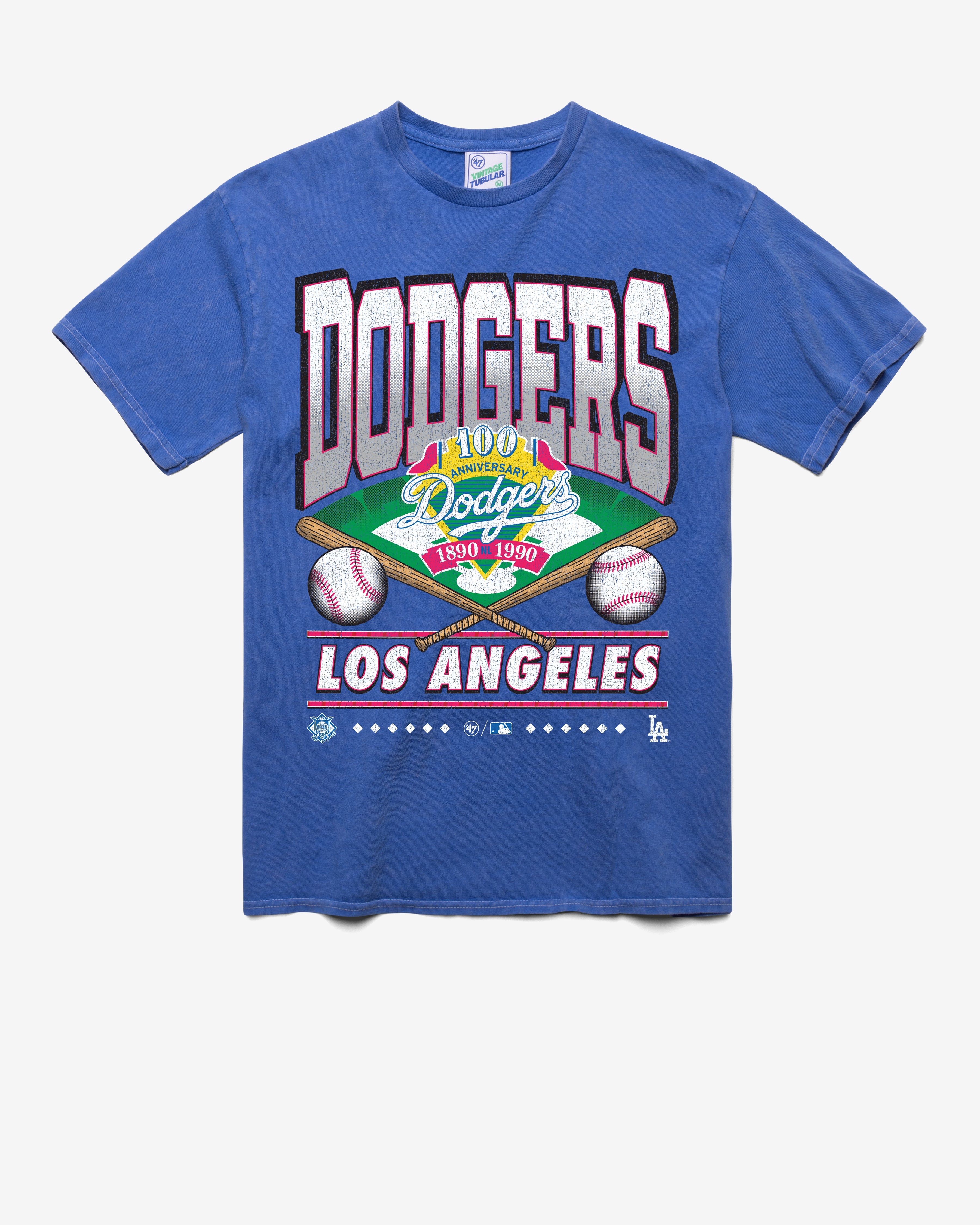 LOS ANGELES DODGERS COOPERSTOWN STRAIGHT SHOT VINTAGE '47 TUBULAR TEE DT CALI BLUE
