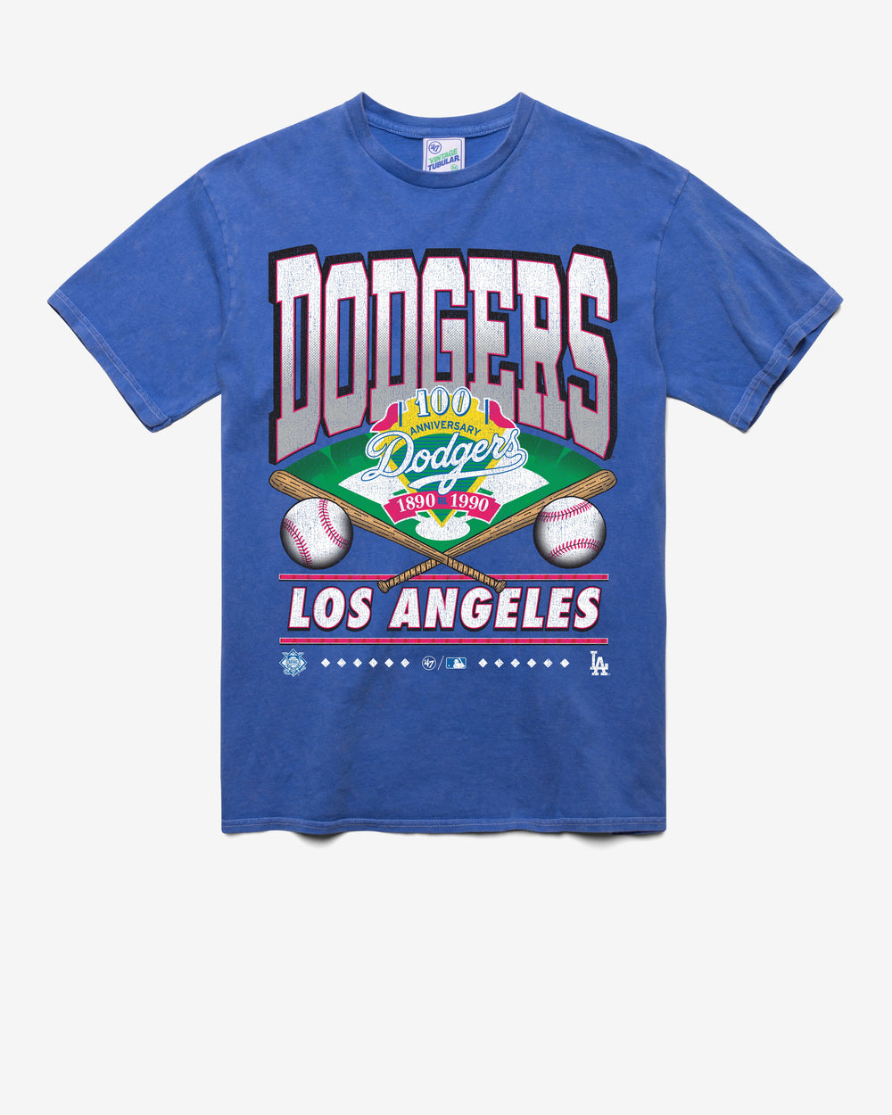 LOS ANGELES DODGERS COOPERSTOWN STRAIGHT SHOT VINTAGE '47 TUBULAR TEE DT CALI BLUE