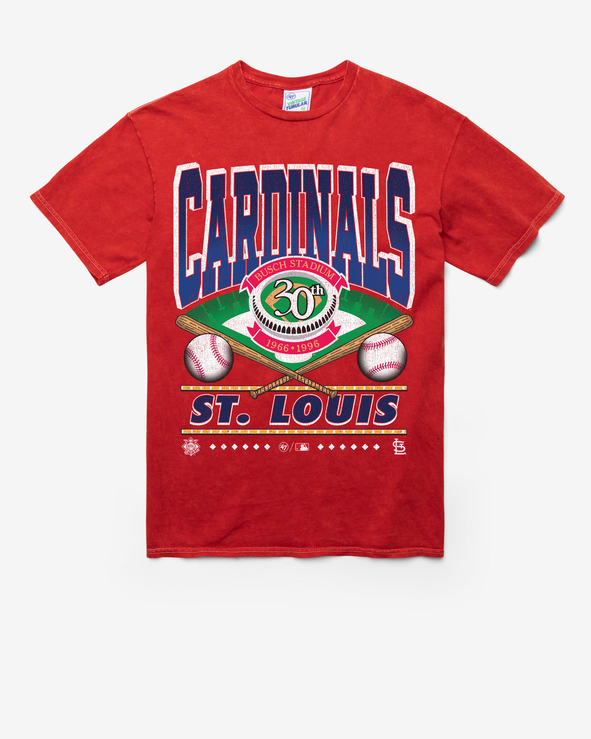 ST. LOUIS CARDINALS COOPERSTOWN STRAIGHT SHOT VINTAGE '47 TUBULAR TEE DT RED