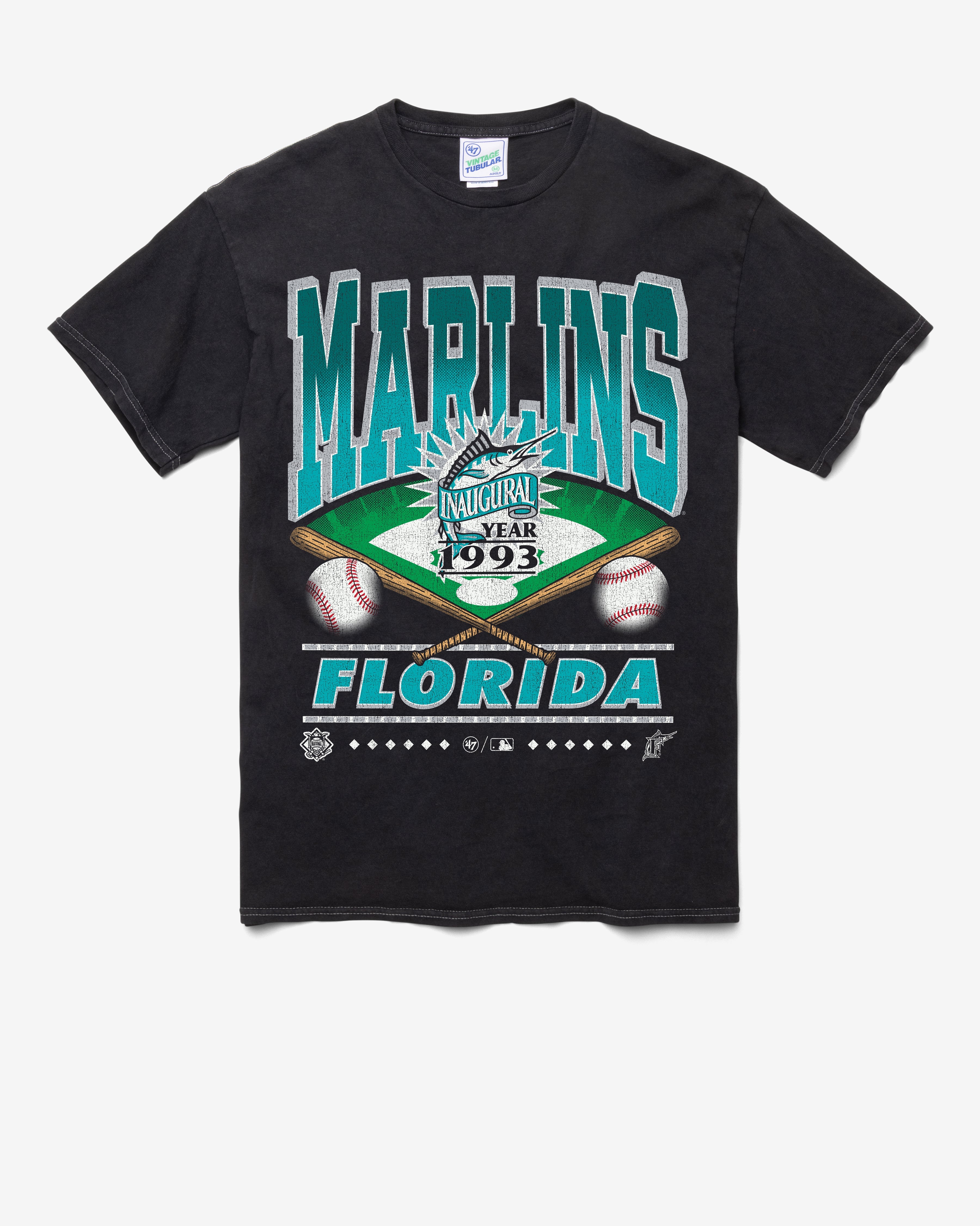 MIAMI MARLINS COOPERSTOWN STRAIGHT SHOT VINTAGE '47 TUBULAR TEE DT BLACK