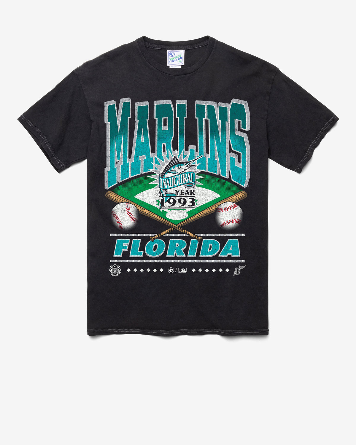 MIAMI MARLINS COOPERSTOWN STRAIGHT SHOT VINTAGE '47 TUBULAR TEE DT BLACK