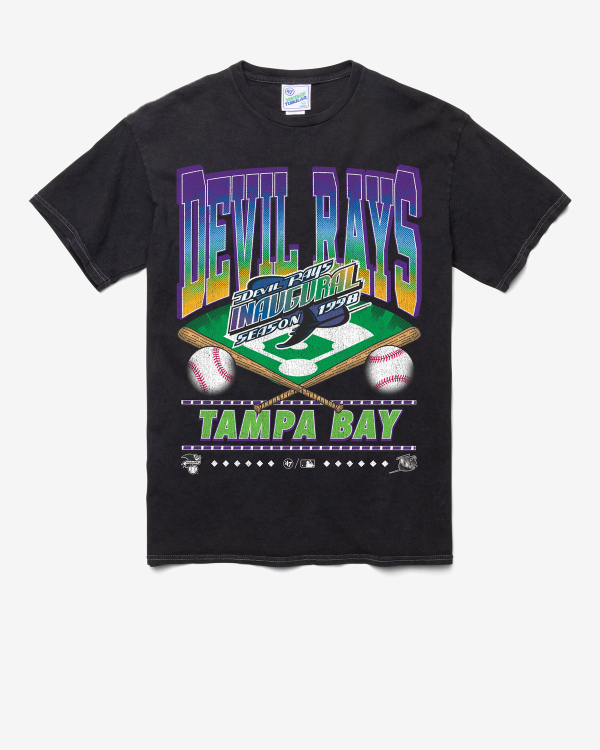 TAMPA BAY RAYS COOPERSTOWN STRAIGHT SHOT VINTAGE '47 TUBULAR TEE DT BLACK