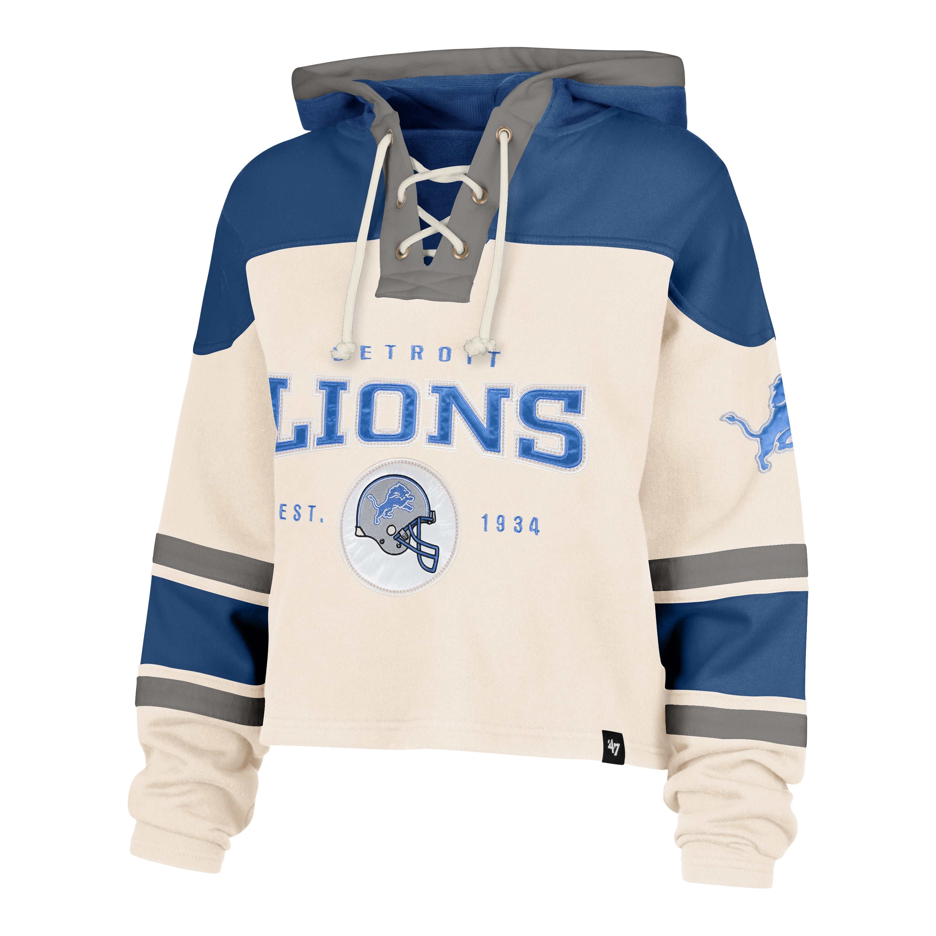 DETROIT LIONS CHOP BLOCK CROPPED '47 SUPERIOR LACER HOOD WOMENS CREAM