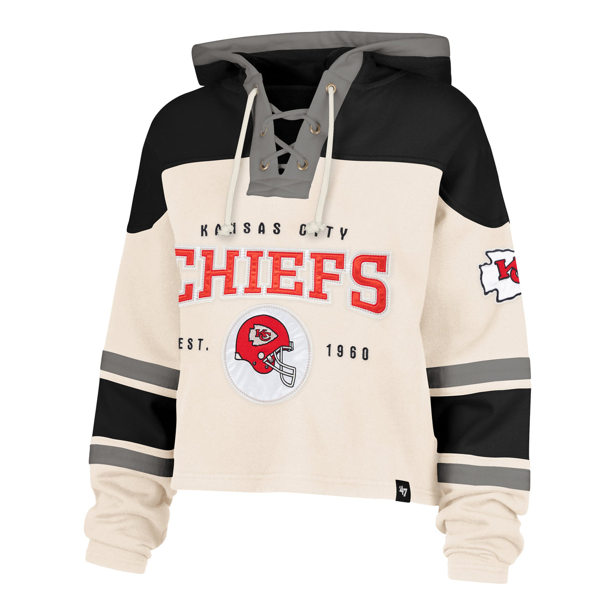 KANSAS CITY CHIEFS CHOP BLOCK CROPPED '47 SUPERIOR LACER HOOD WOMENS CREAM