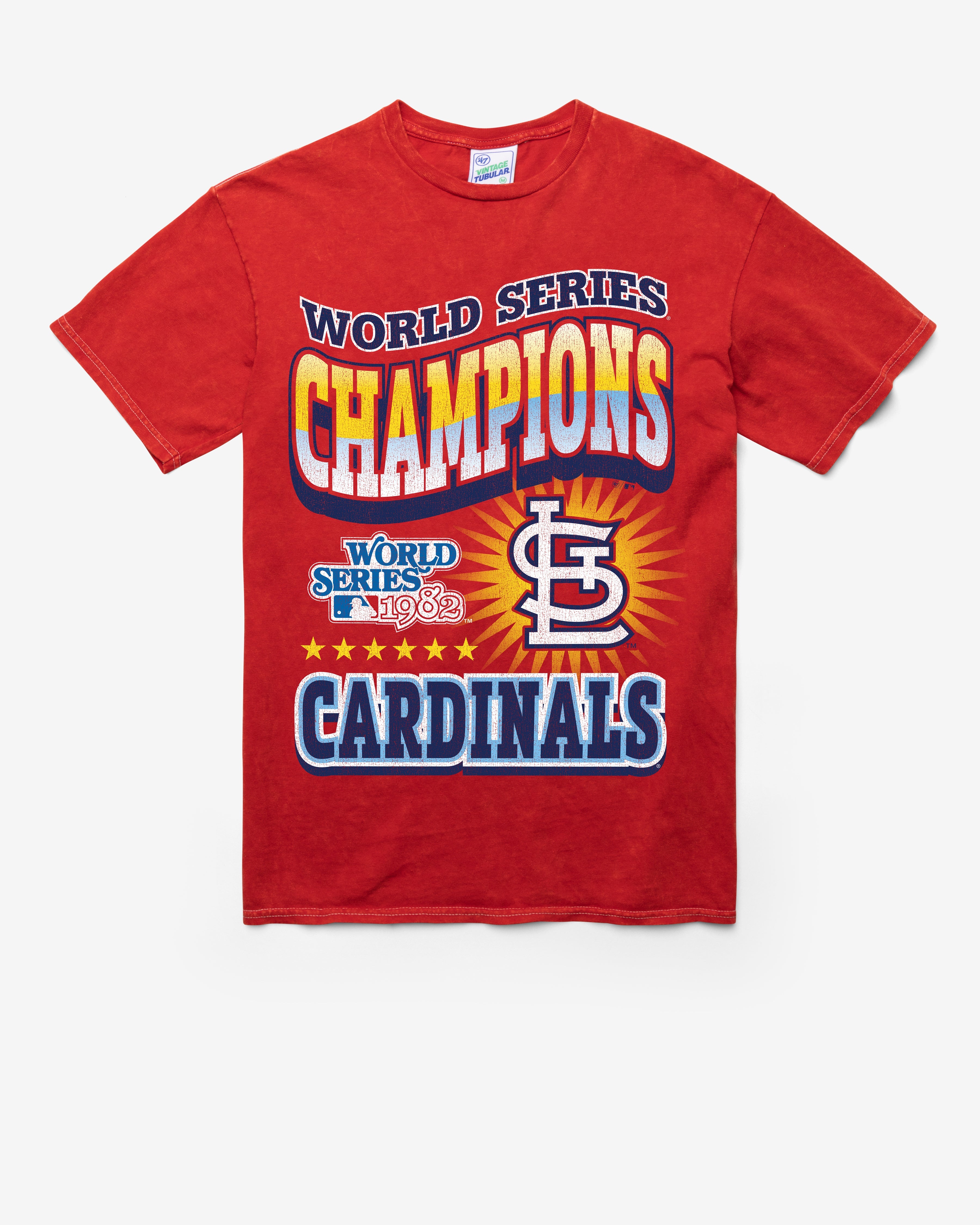 ST. LOUIS CARDINALS COOPERSTOWN WORLD SERIES LOCKER VINTAGE '47 TUBULAR TEE DT RED