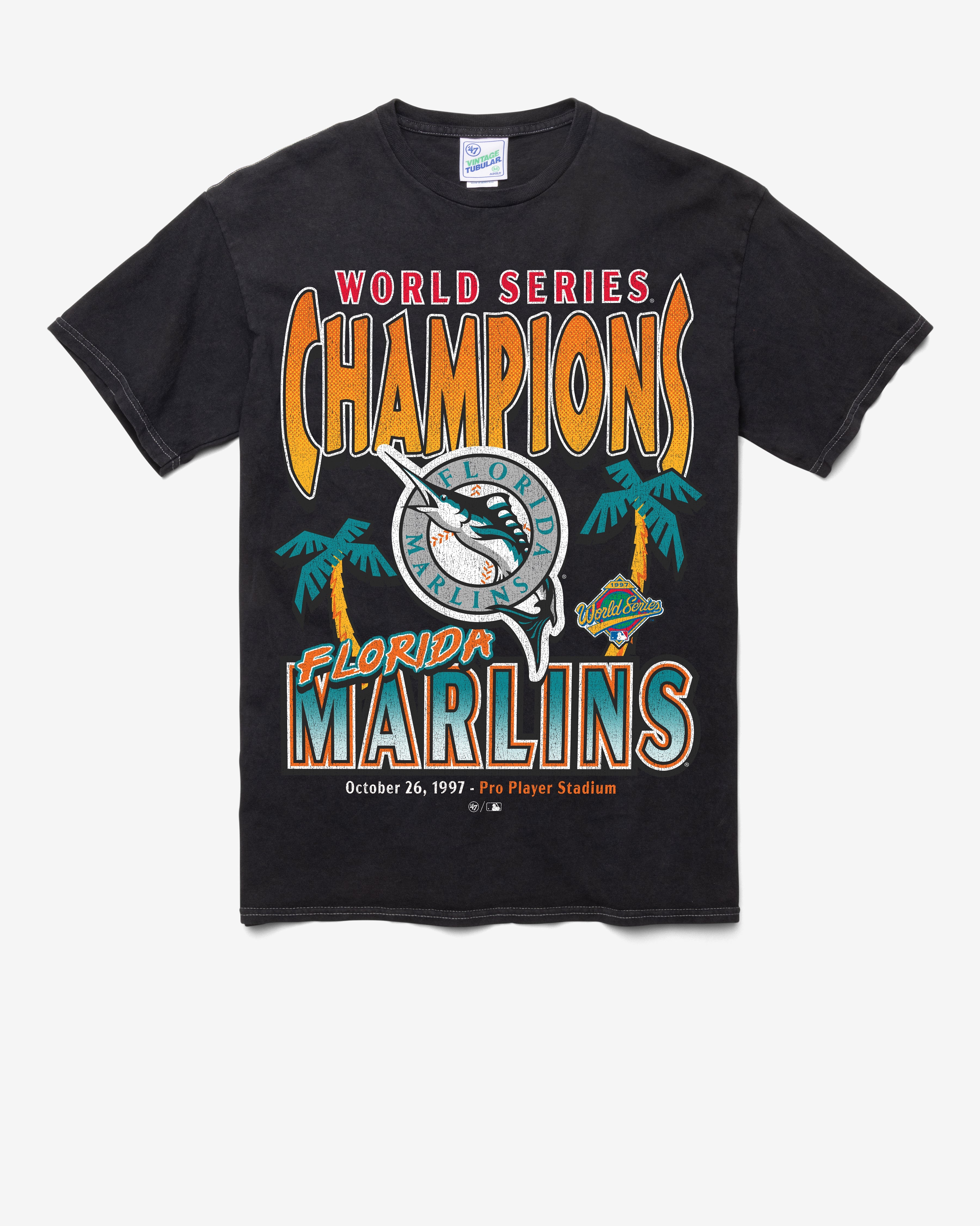 MIAMI MARLINS COOPERSTOWN WORLD SERIES LOCKER VINTAGE '47 TUBULAR TEE DT BLACK