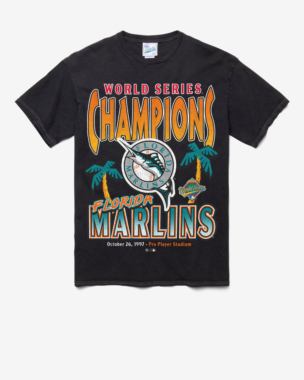 MIAMI MARLINS COOPERSTOWN WORLD SERIES LOCKER VINTAGE '47 TUBULAR TEE DT BLACK