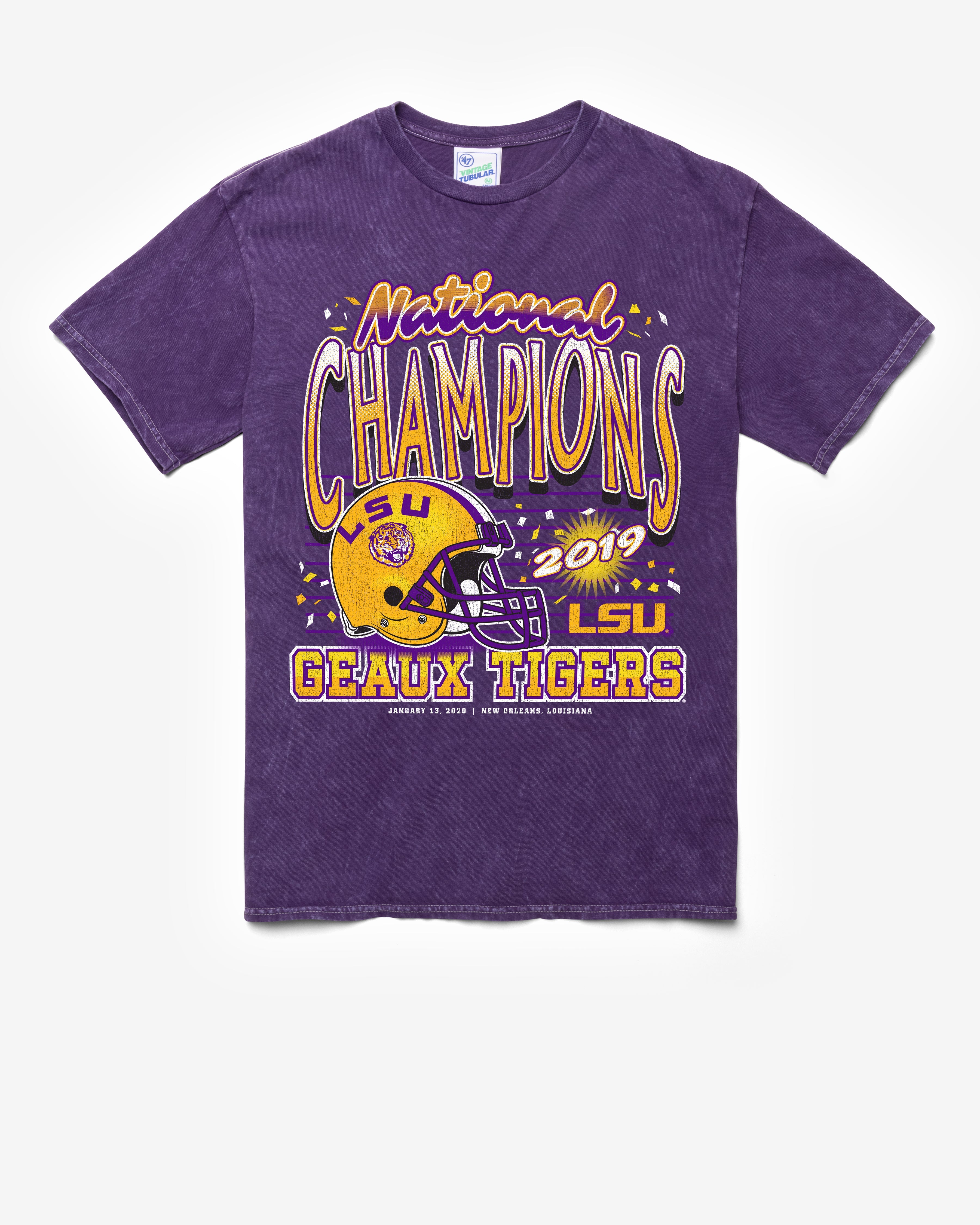 LOUISIANA STATE TIGERS LSU H-CHAMPS LOCKER VINTAGE '47 TUBULAR TEE DT PURPLE
