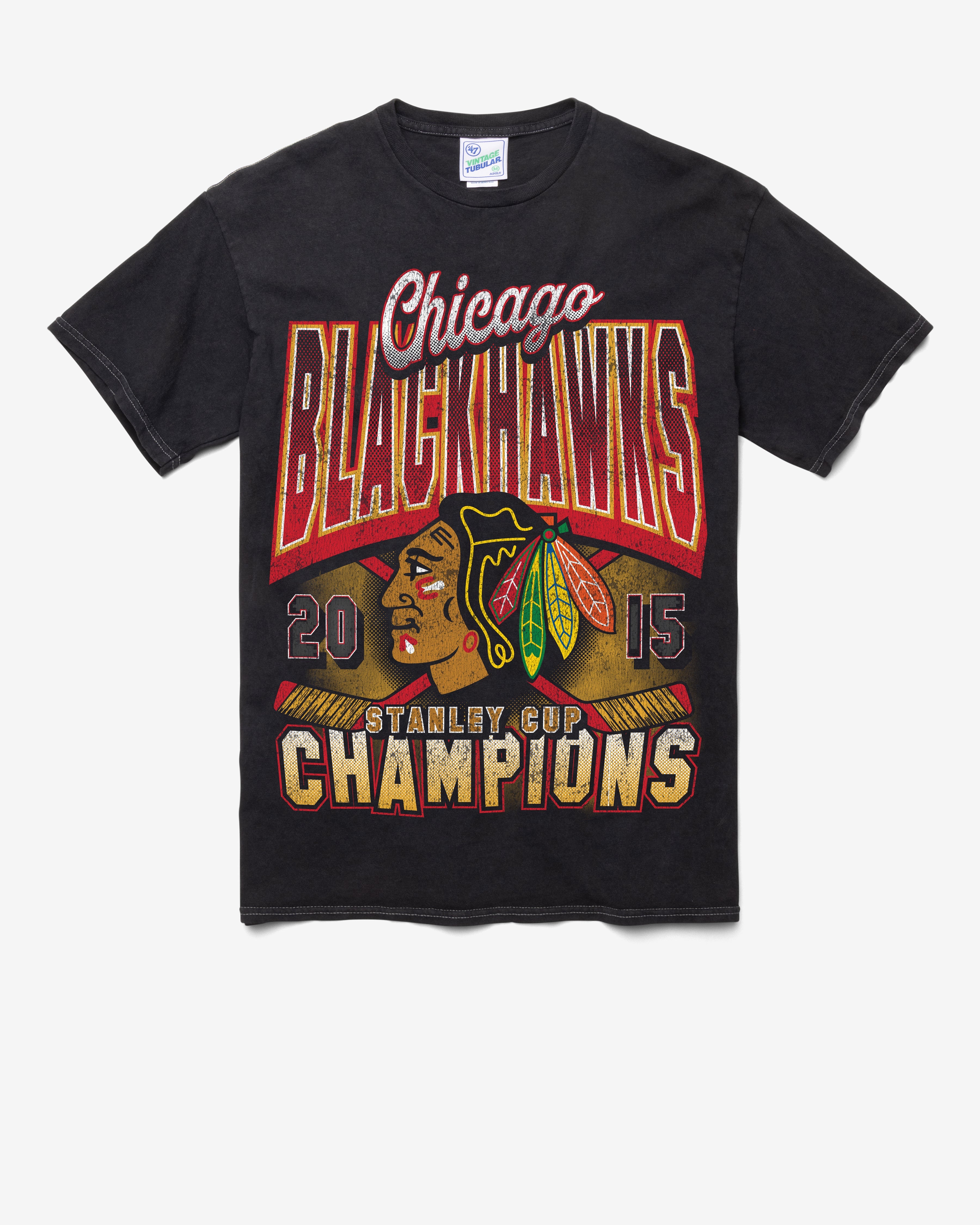 CHICAGO BLACKHAWKS VINTAGE STANLEY LOCKER VINTAGE '47 TUBULAR TEE DT BLACK