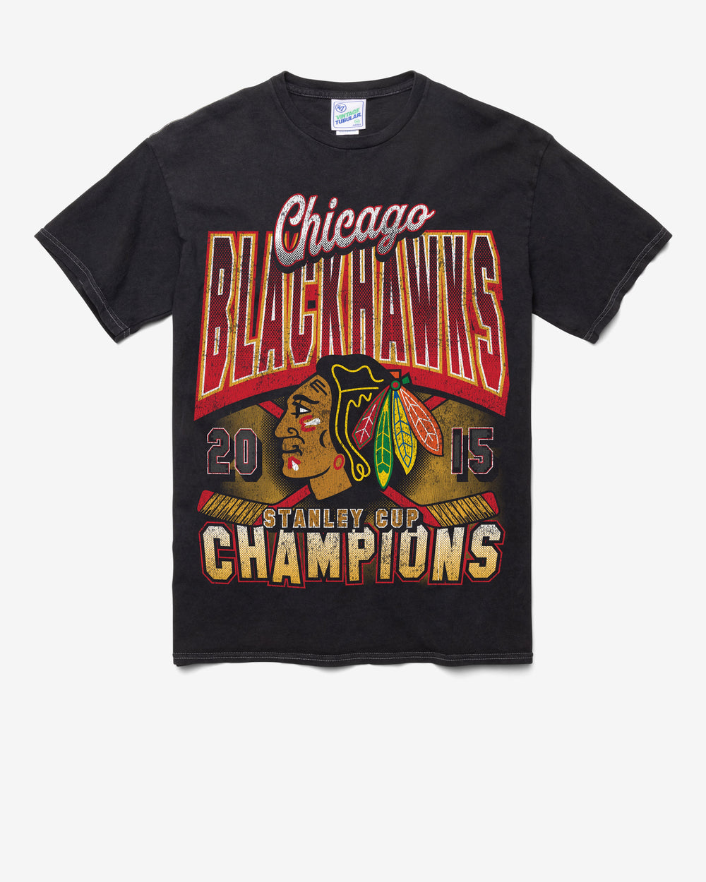 CHICAGO BLACKHAWKS VINTAGE STANLEY LOCKER VINTAGE '47 TUBULAR TEE DT BLACK