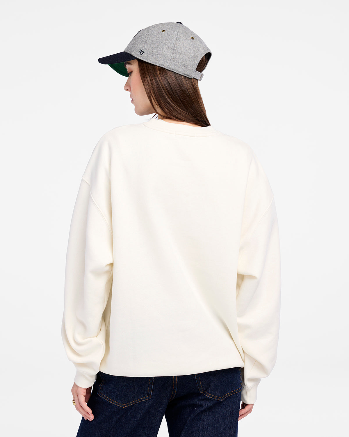 MICHIGAN WOLVERINES VINTAGE ARCH CLOUD '47 OVERSIZED CREW WOMENS SANDSTONE