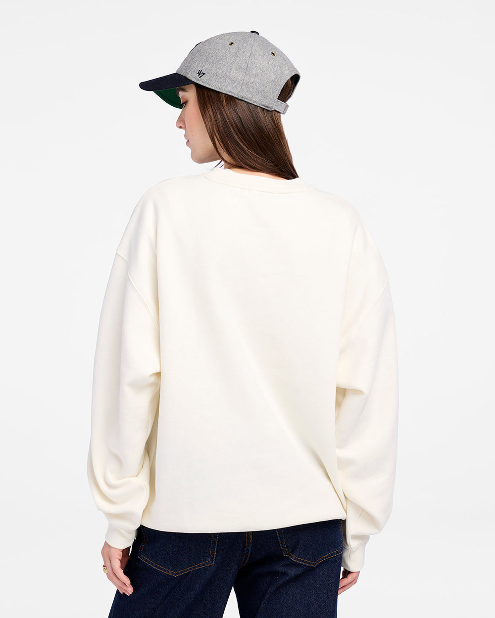 MICHIGAN WOLVERINES VINTAGE ARCH CLOUD '47 OVERSIZED CREW WOMENS SANDSTONE