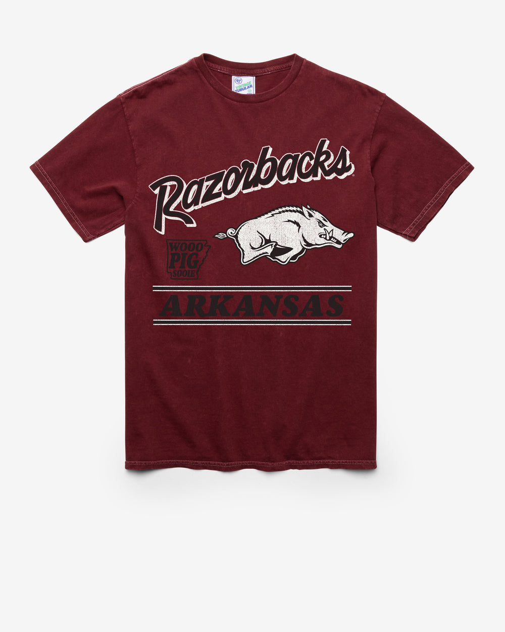 ARKANSAS RAZORBACKS FLY BY VINTAGE '47 TUBULAR TEE DT GARNET