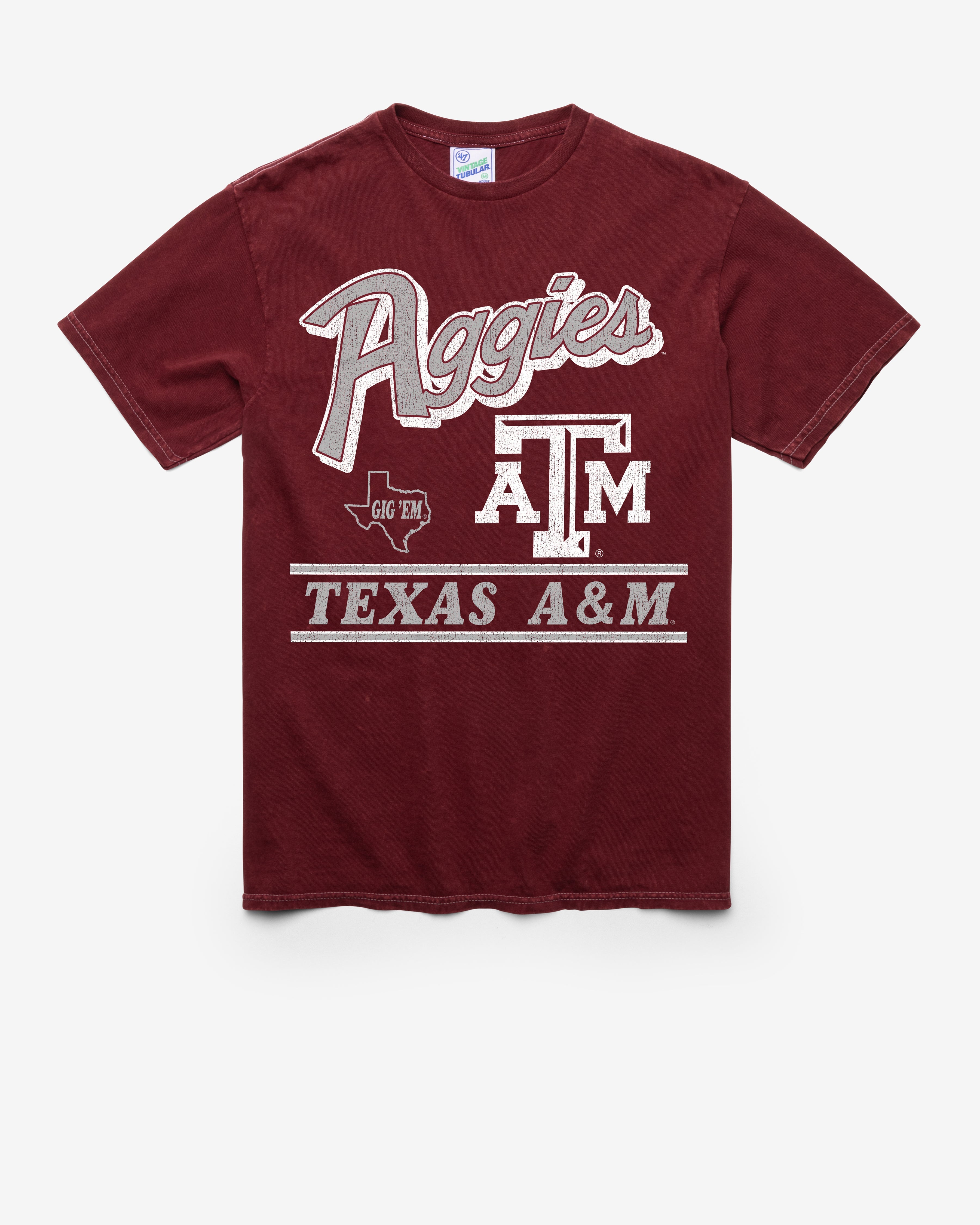 TEXAS A&M AGGIES FLY BY VINTAGE '47 TUBULAR TEE DT GARNET
