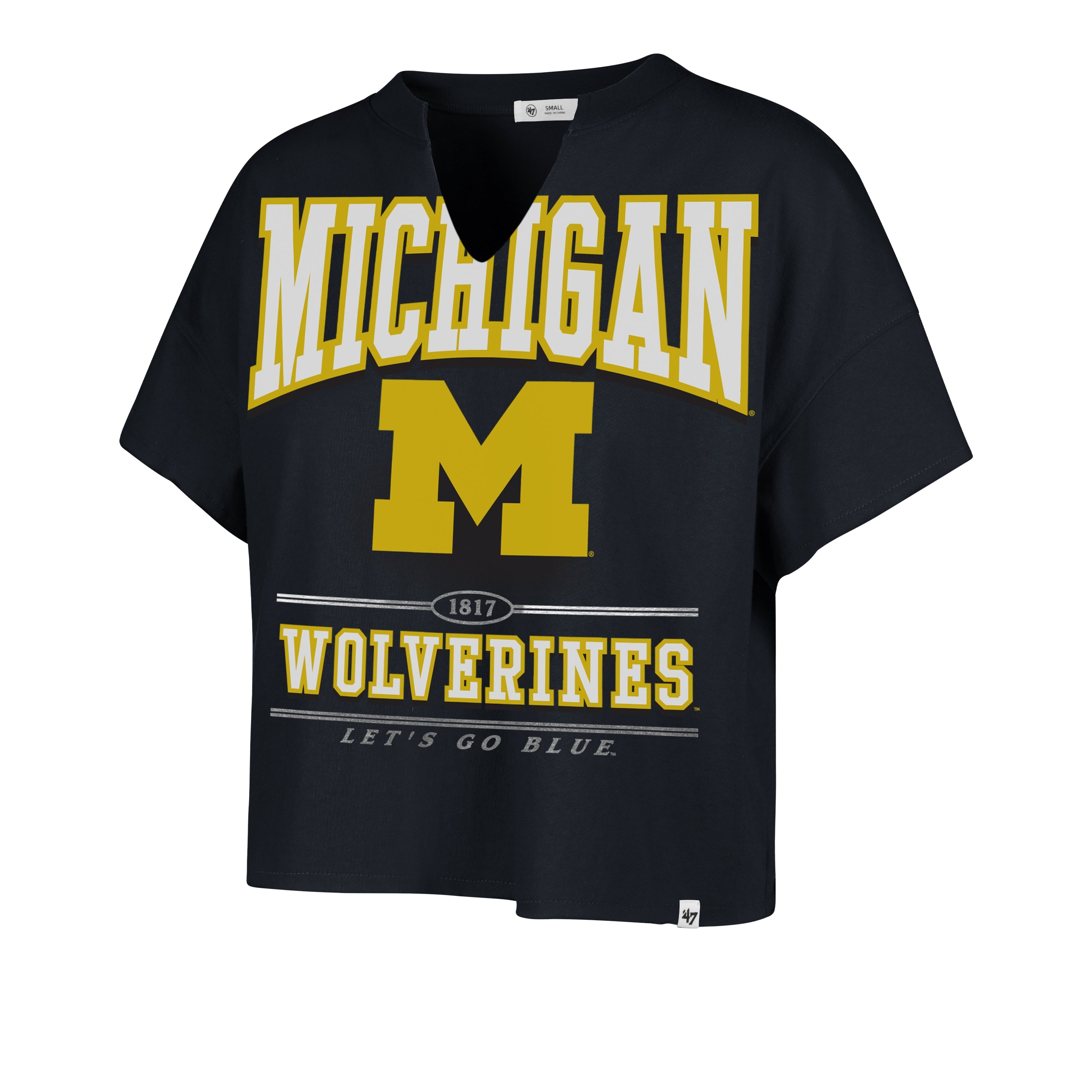 MICHIGAN WOLVERINES ELATION '47 OVERSIZED NOTCH NECK TEE WOMENS NAVY