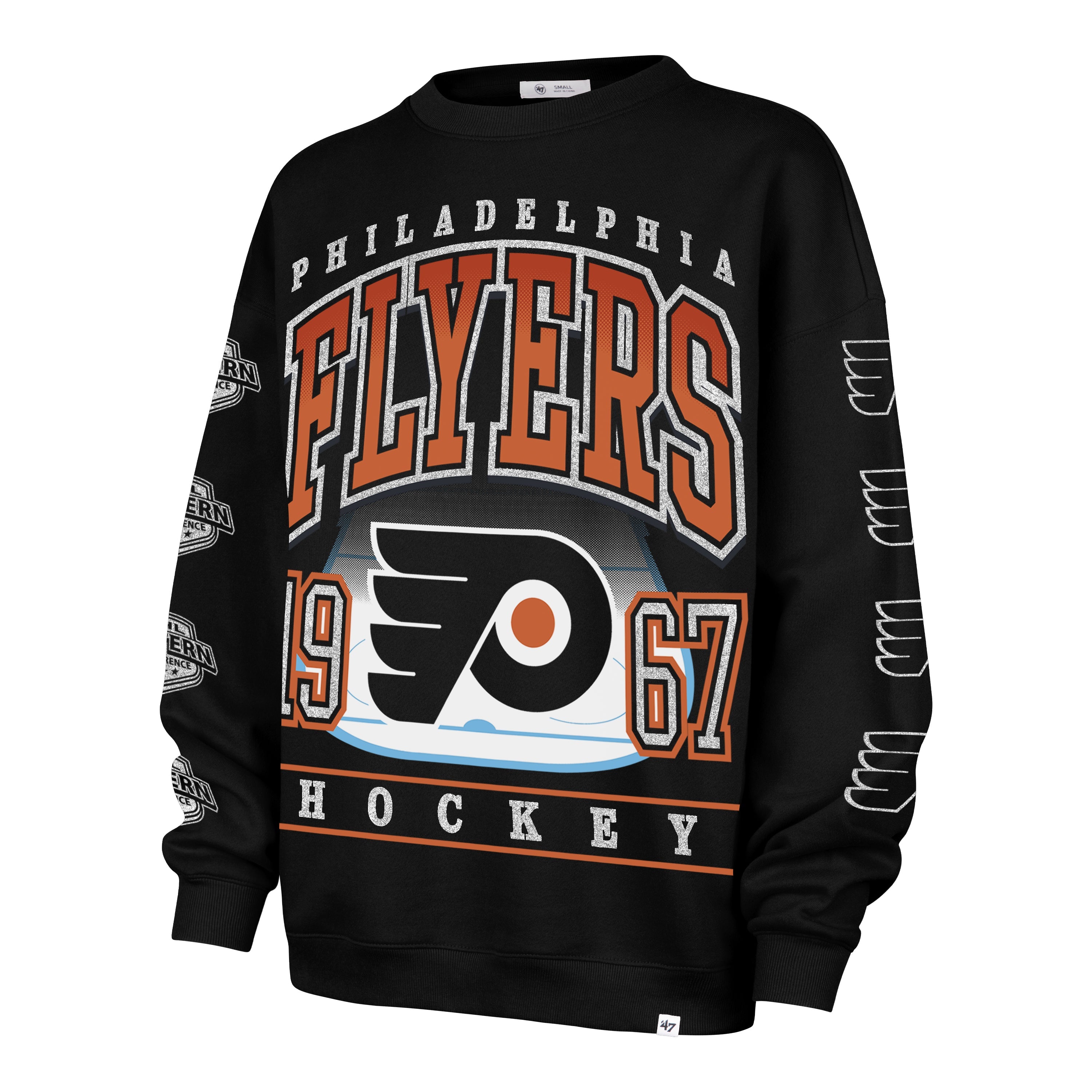 PHILADELPHIA FLYERS GO BIG '47 OVERSIZED CREW WOMENS JET BLACK
