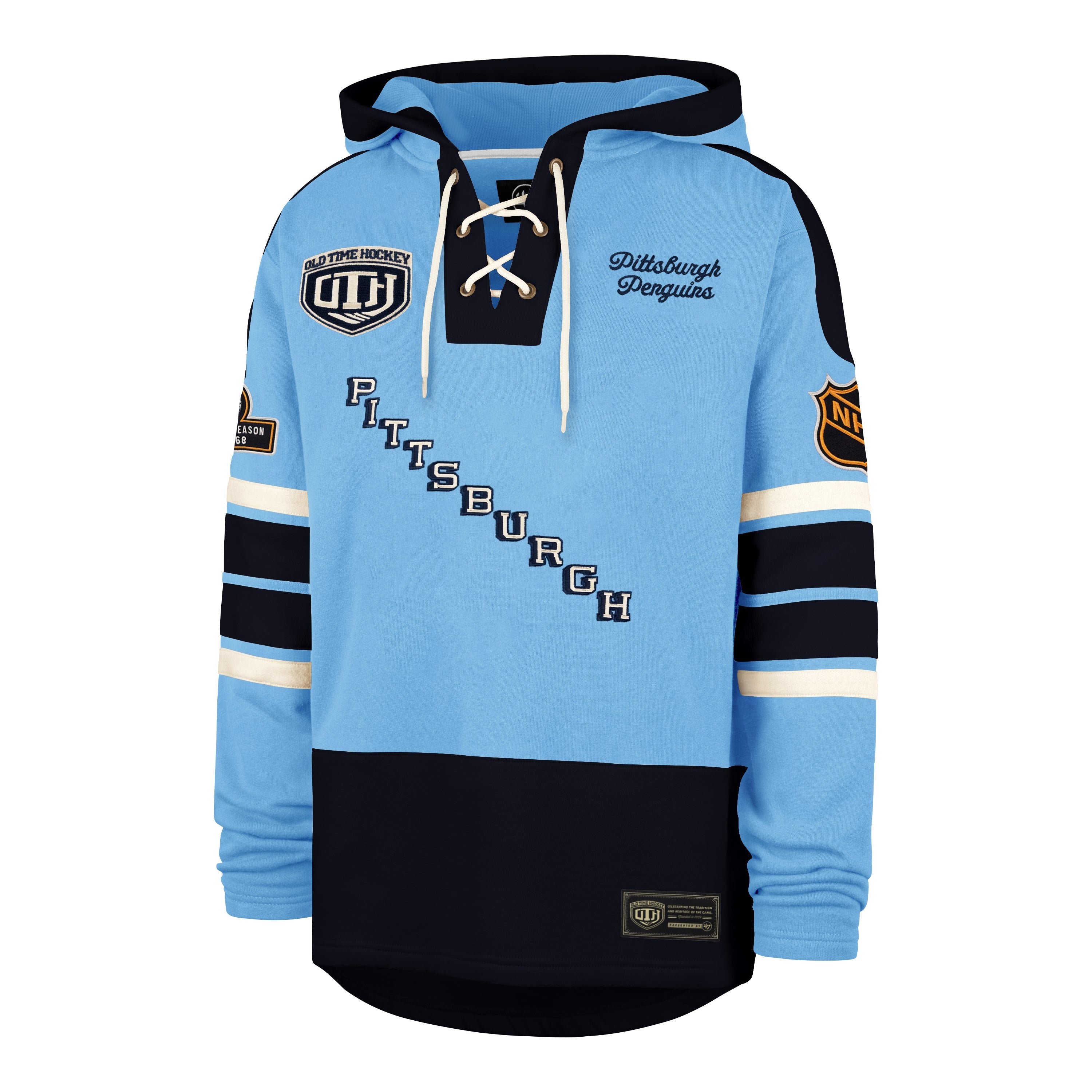 OLD TIME HOCKEY PITTSBURGH PENGUINS VINTAGE PUCK DROP DUAL '47 HERITAGE LACER CAROLINA