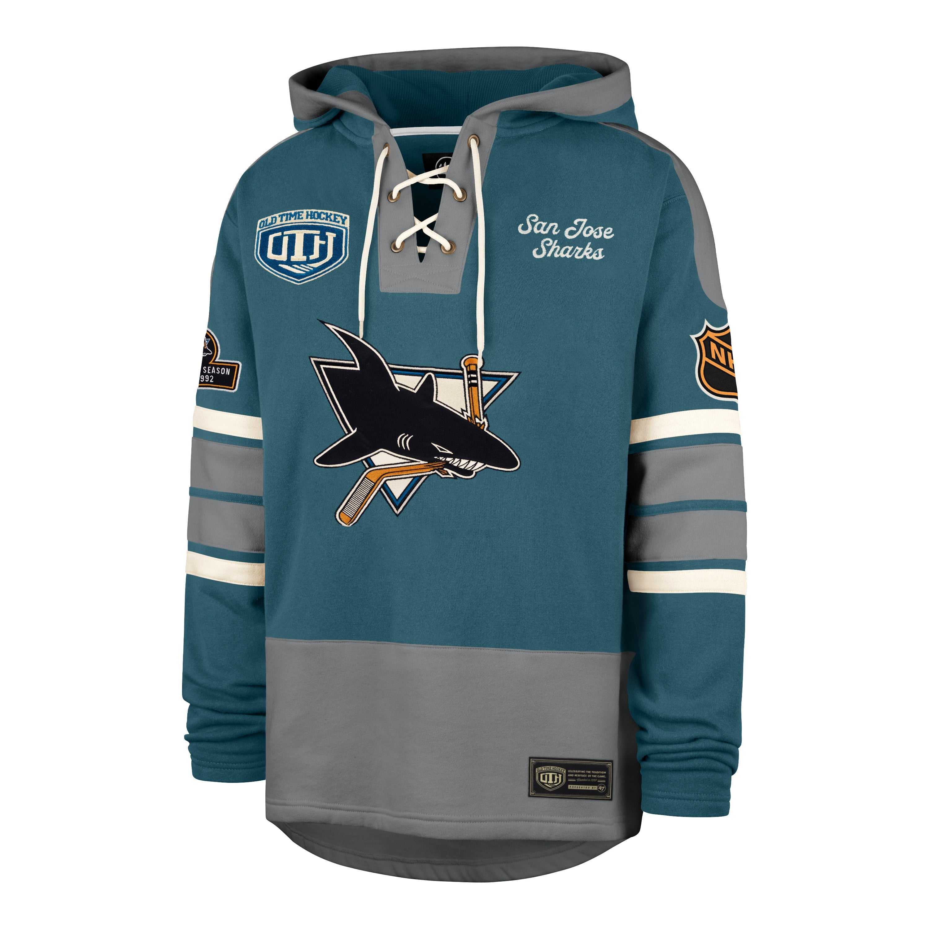 OLD TIME HOCKEY SAN JOSE SHARKS VINTAGE PUCK DROP DUAL '47 HERITAGE LACER SHARKS TEAL