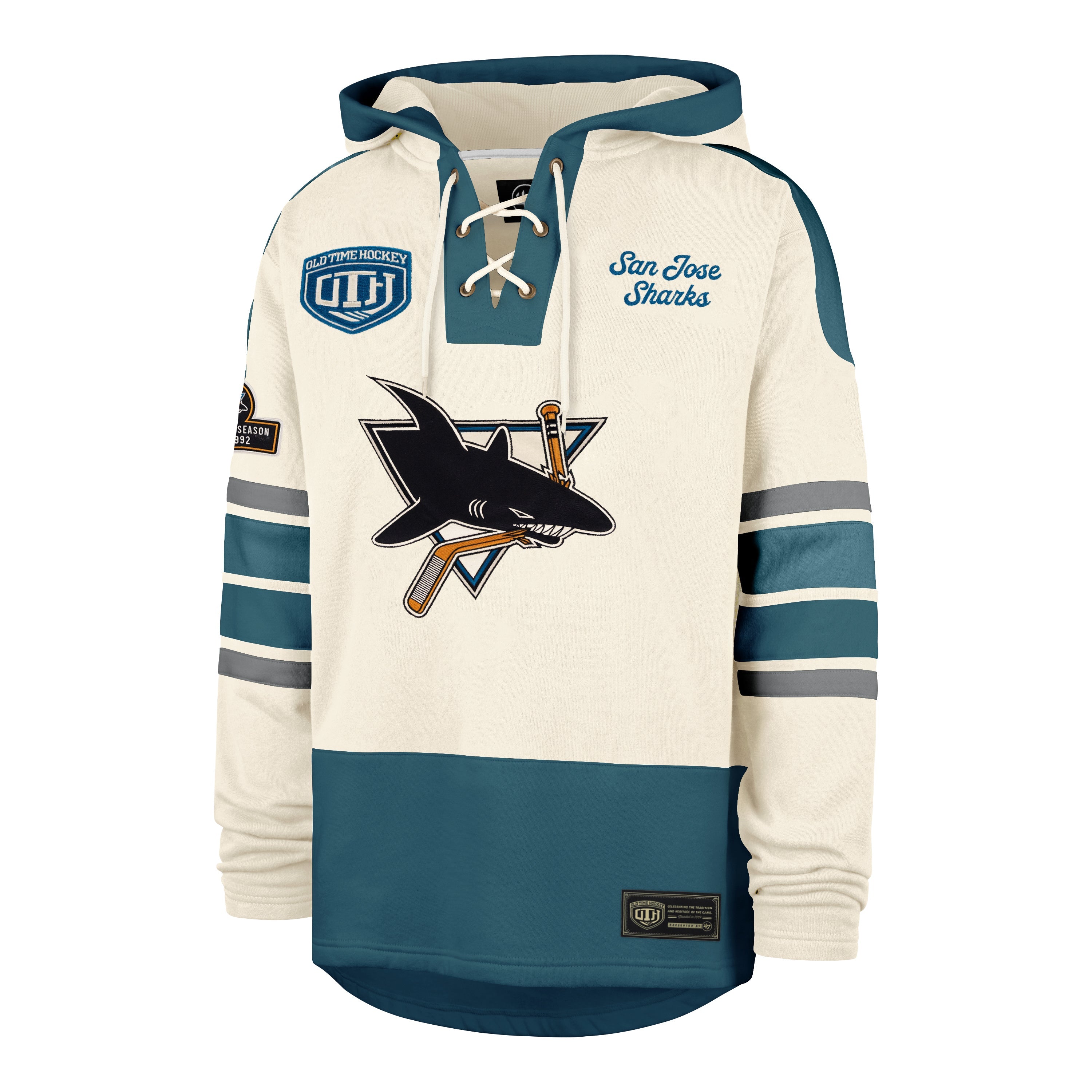 OLD TIME HOCKEY SAN JOSE SHARKS VINTAGE PUCK DROP DUAL '47 HERITAGE LACER CREAM