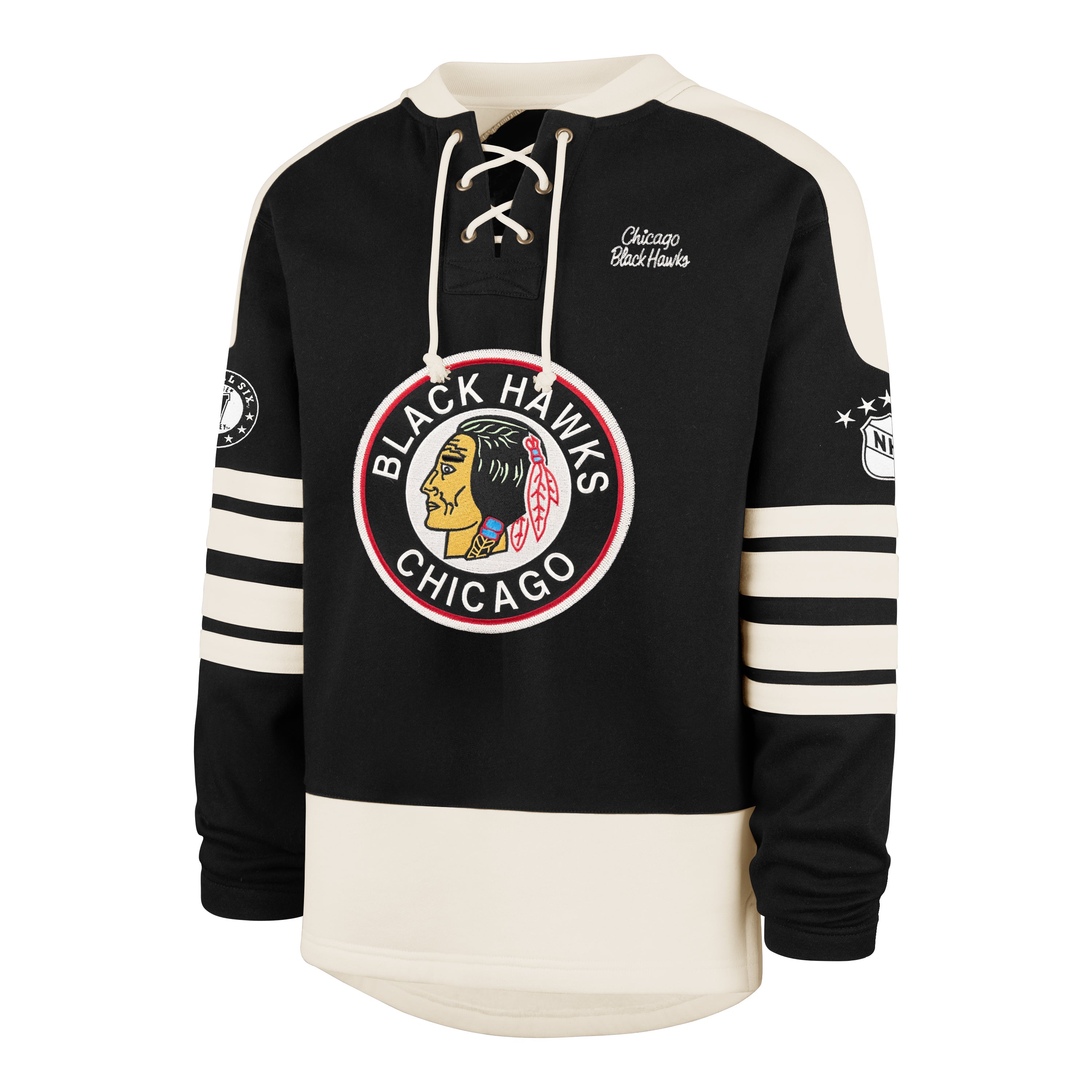 CHICAGO BLACKHAWKS VINTAGE SWEEP CHECK '47 ETERNAL LACER JET BLACK
