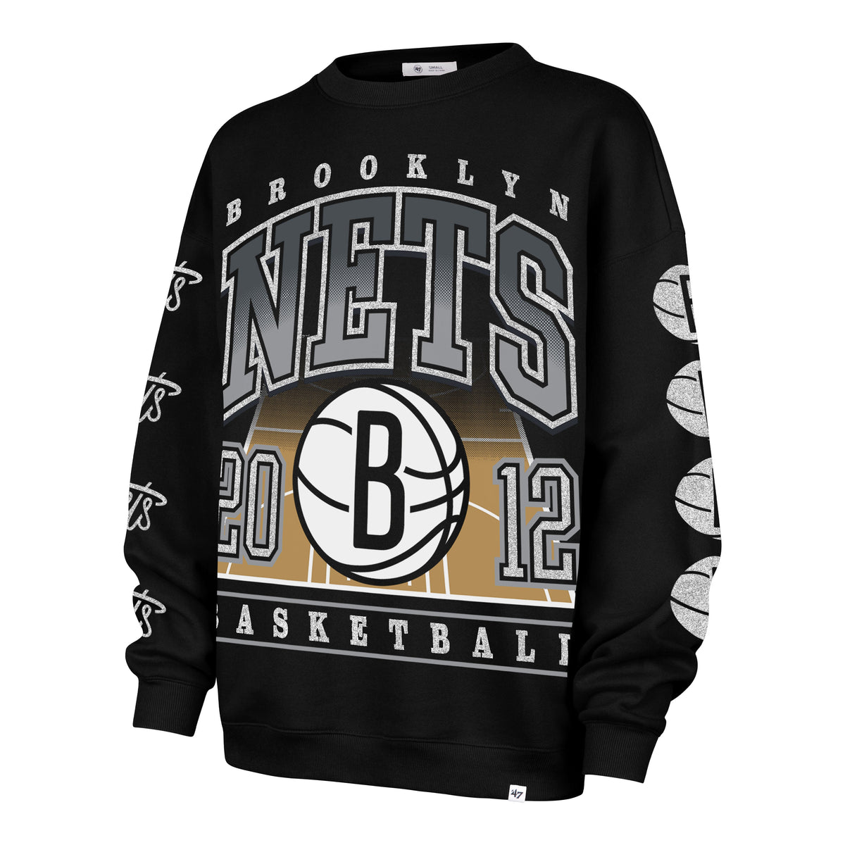 BROOKLYN NETS GO BIG '47 OVERSIZED CREW WOMENS JET BLACK