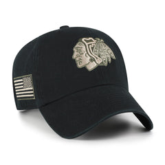 CHICAGO BLACKHAWKS KHAKI ACCENTS '47 CLEAN UP BLACK