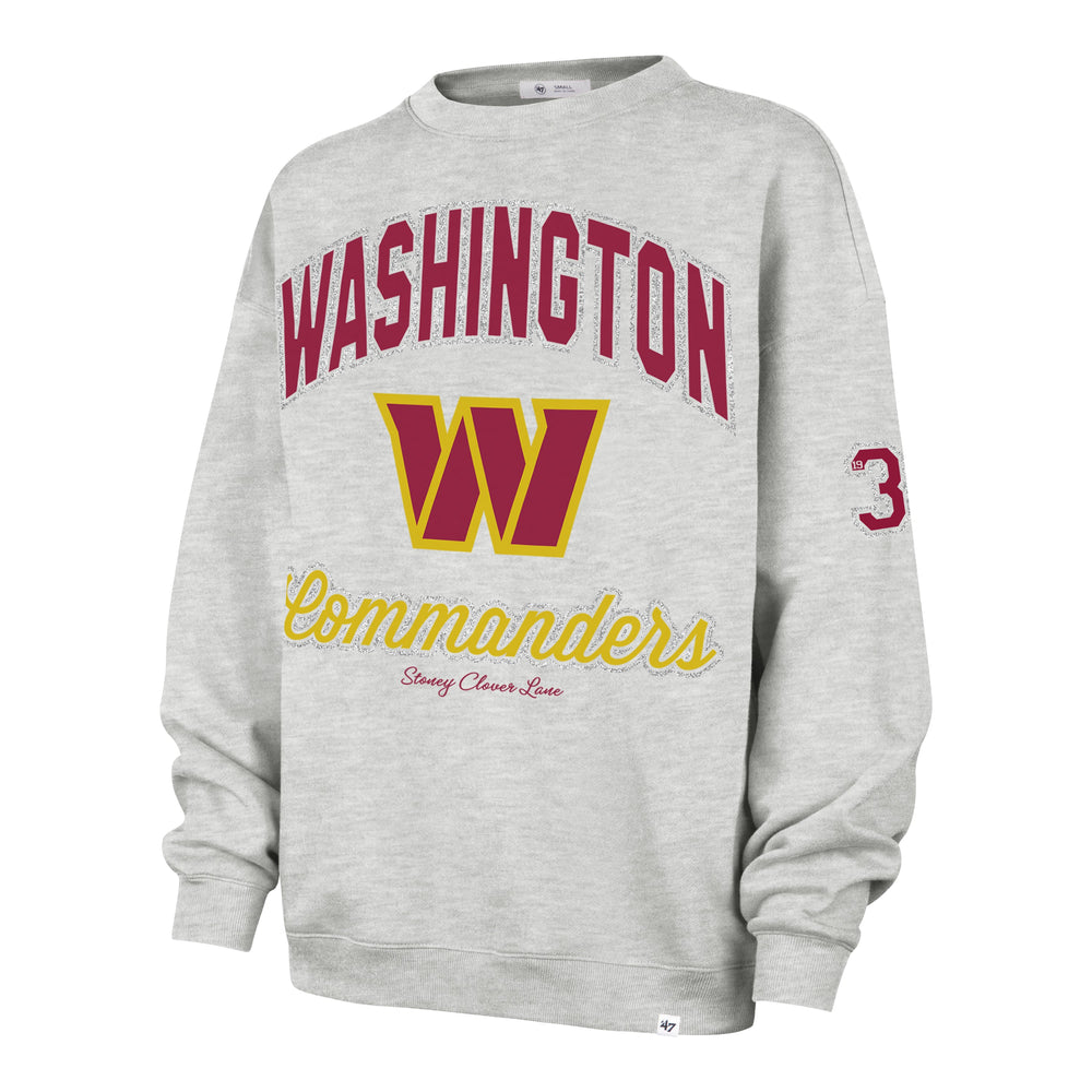 WASHINGTON COMMANDERS STONEY CLOVER LANE X '47 OVERSIZED GLITTER ARCH CREW WOMENS RELAY GREY