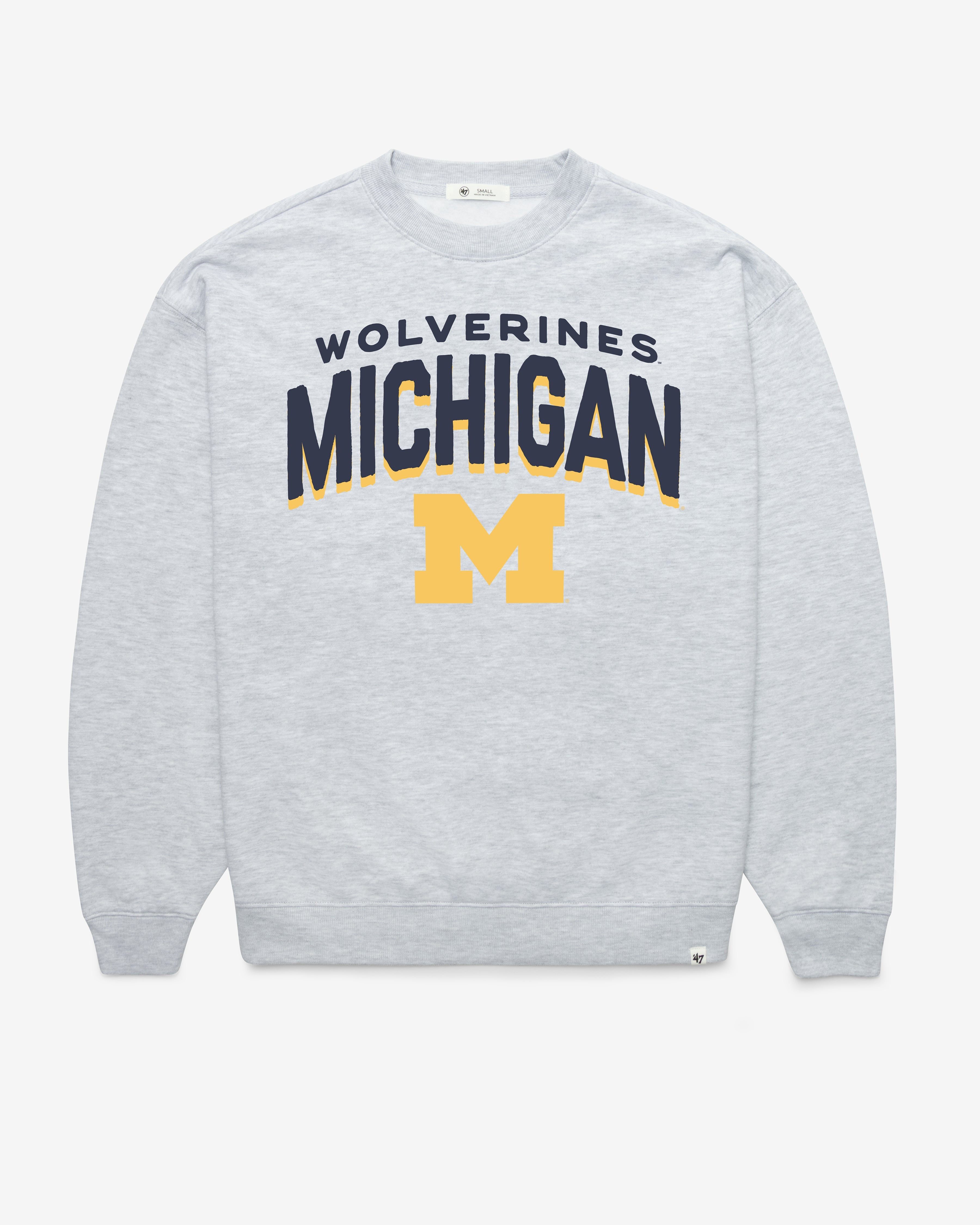 MICHIGAN WOLVERINES CAMPUS ARCH CLOUD '47 OVERSIZED CREW WOMENS RELAY GREY