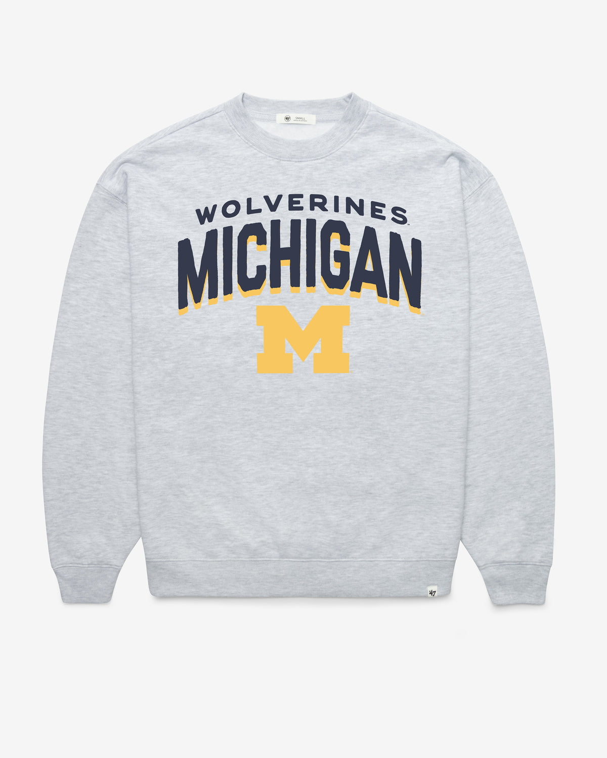 MICHIGAN WOLVERINES CAMPUS ARCH CLOUD '47 OVERSIZED CREW WOMENS RELAY GREY