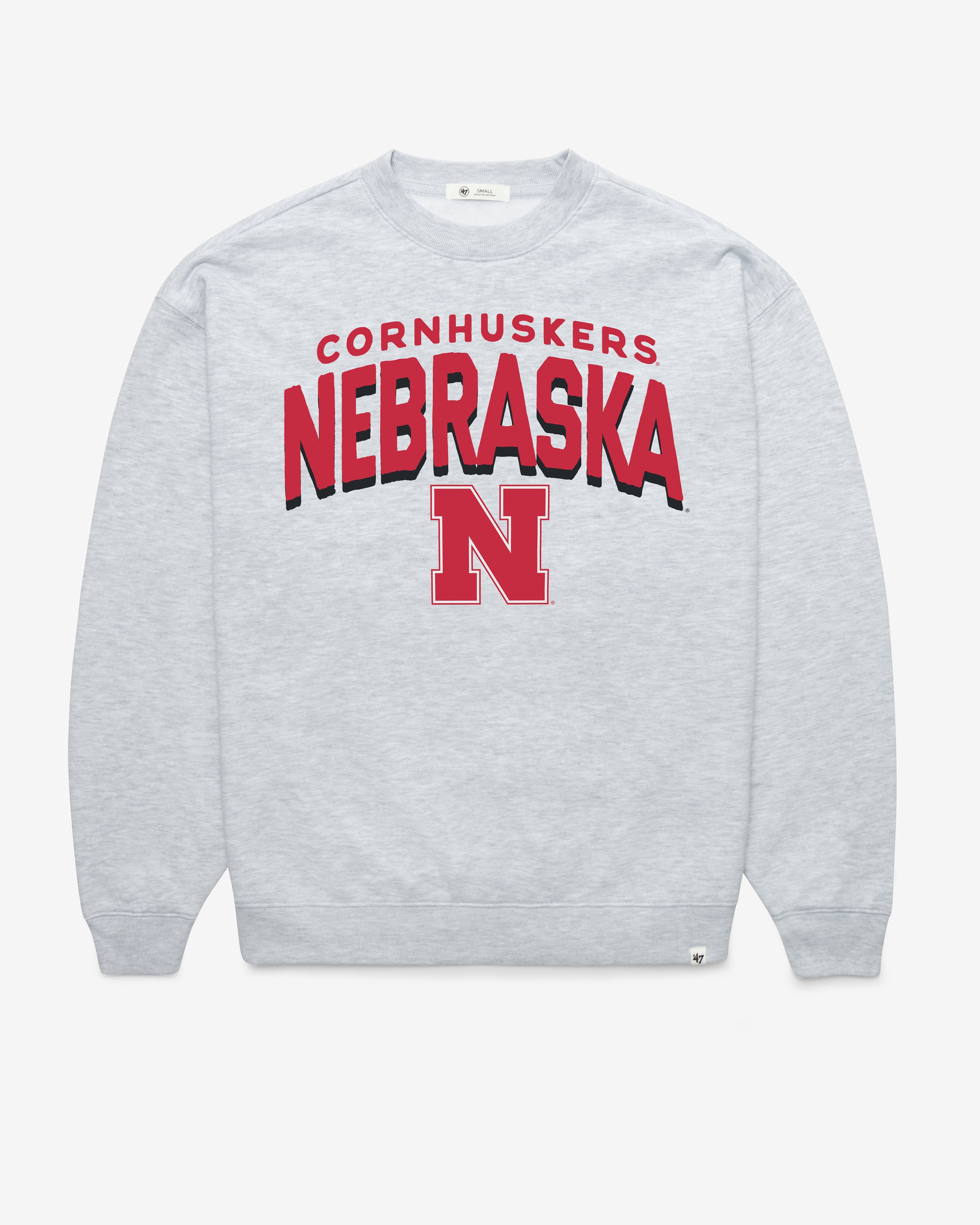 NEBRASKA CORNHUSKERS CAMPUS ARCH CLOUD '47 OVERSIZED CREW WOMENS RELAY GREY