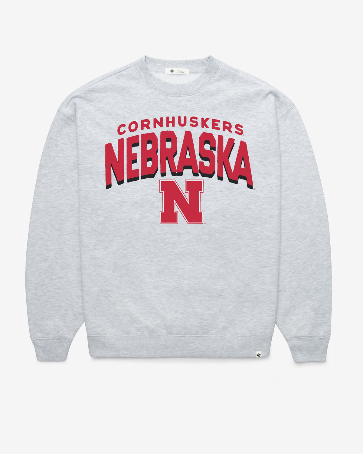 NEBRASKA CORNHUSKERS CAMPUS ARCH CLOUD '47 OVERSIZED CREW WOMENS RELAY GREY