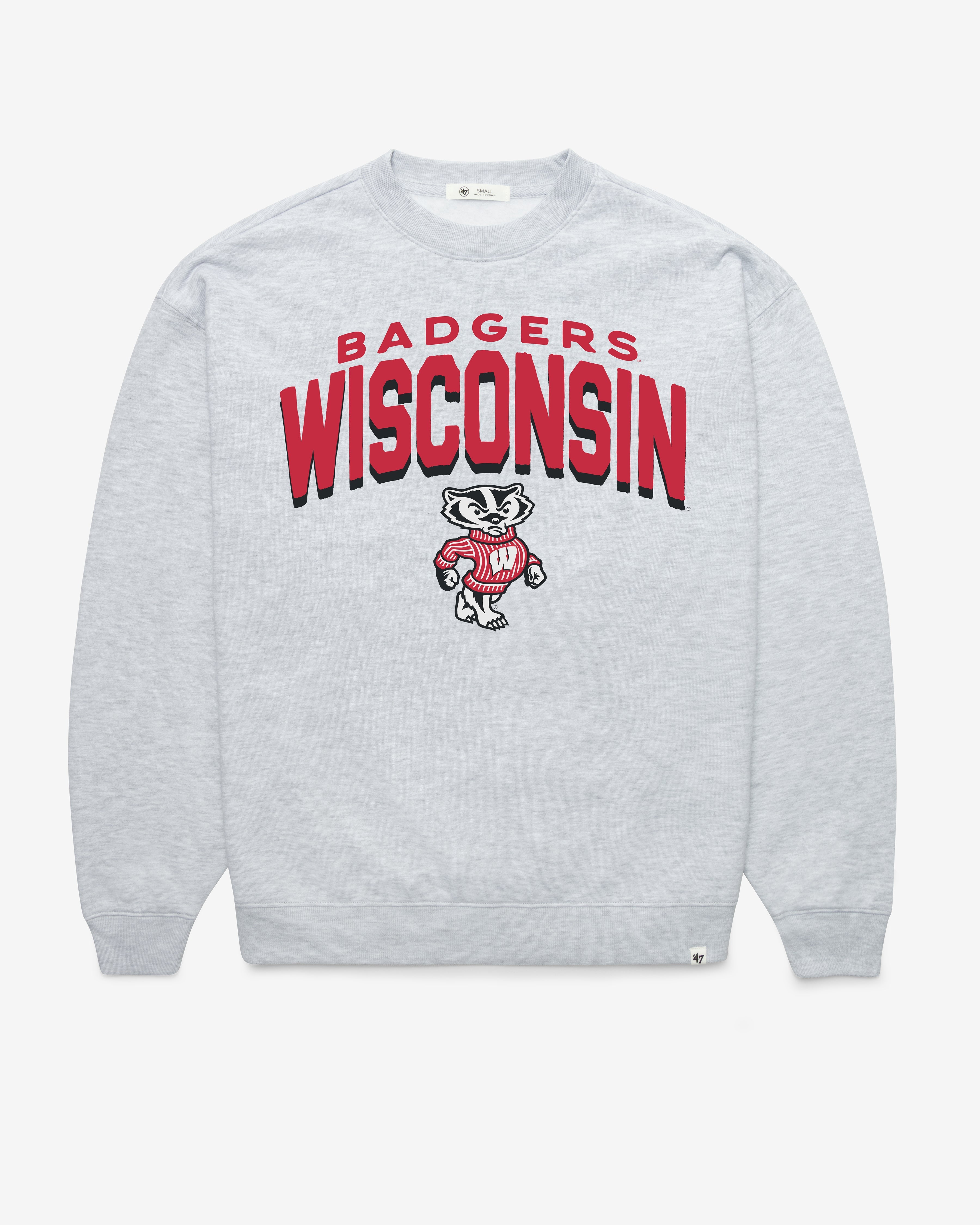 WISCONSIN BADGERS CAMPUS ARCH CLOUD '47 OVERSIZED CREW WOMENS RELAY GREY