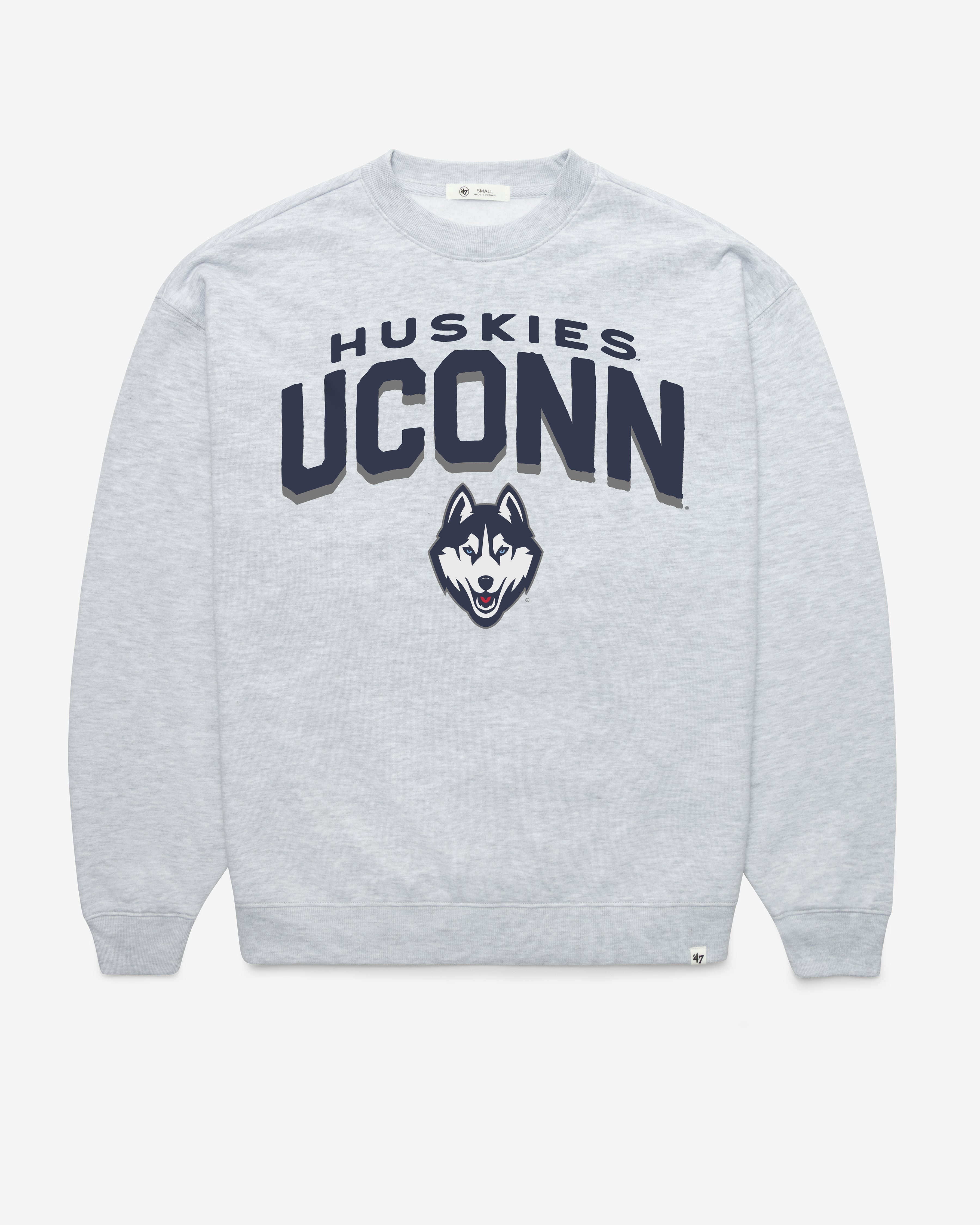 CONNECTICUT HUSKIES UCONN CAMPUS ARCH CLOUD '47 OVERSIZED CREW WOMENS RELAY GREY