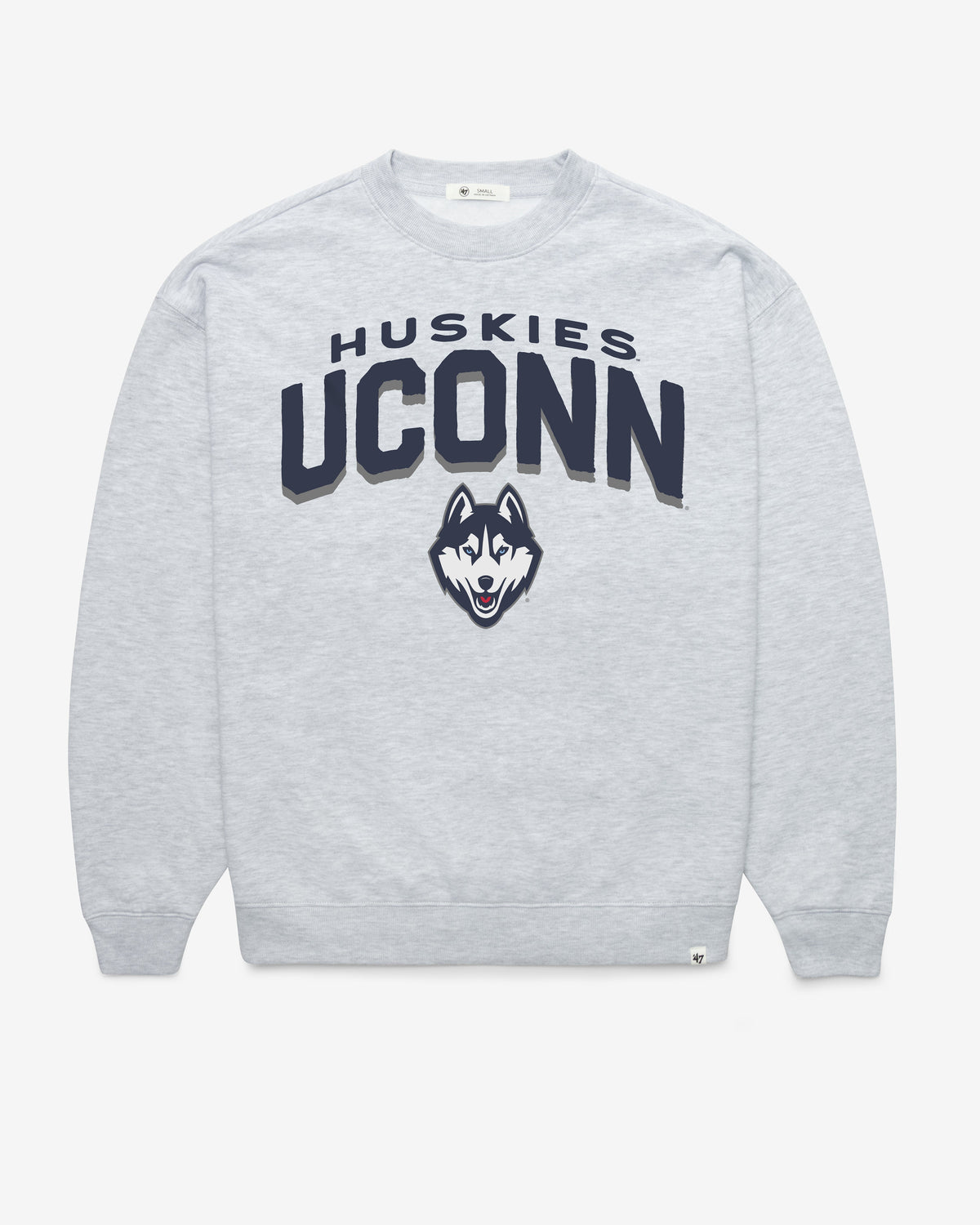 CONNECTICUT HUSKIES UCONN CAMPUS ARCH CLOUD '47 OVERSIZED CREW WOMENS RELAY GREY