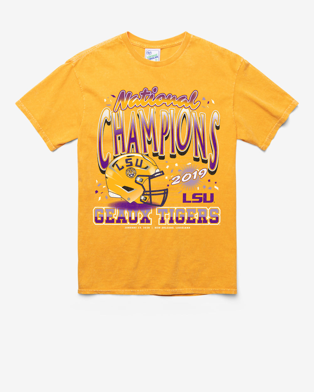 LOUISIANA STATE TIGERS LSU H-CHAMPS LOCKER VINTAGE '47 TUBULAR TEE DT GOLD
