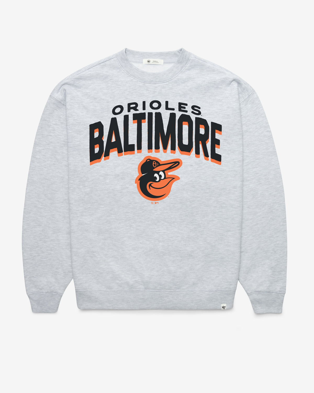 BALTIMORE ORIOLES CAMPUS ARCH CLOUD '47 OVERSIZED CREW WOMENS RELAY GREY