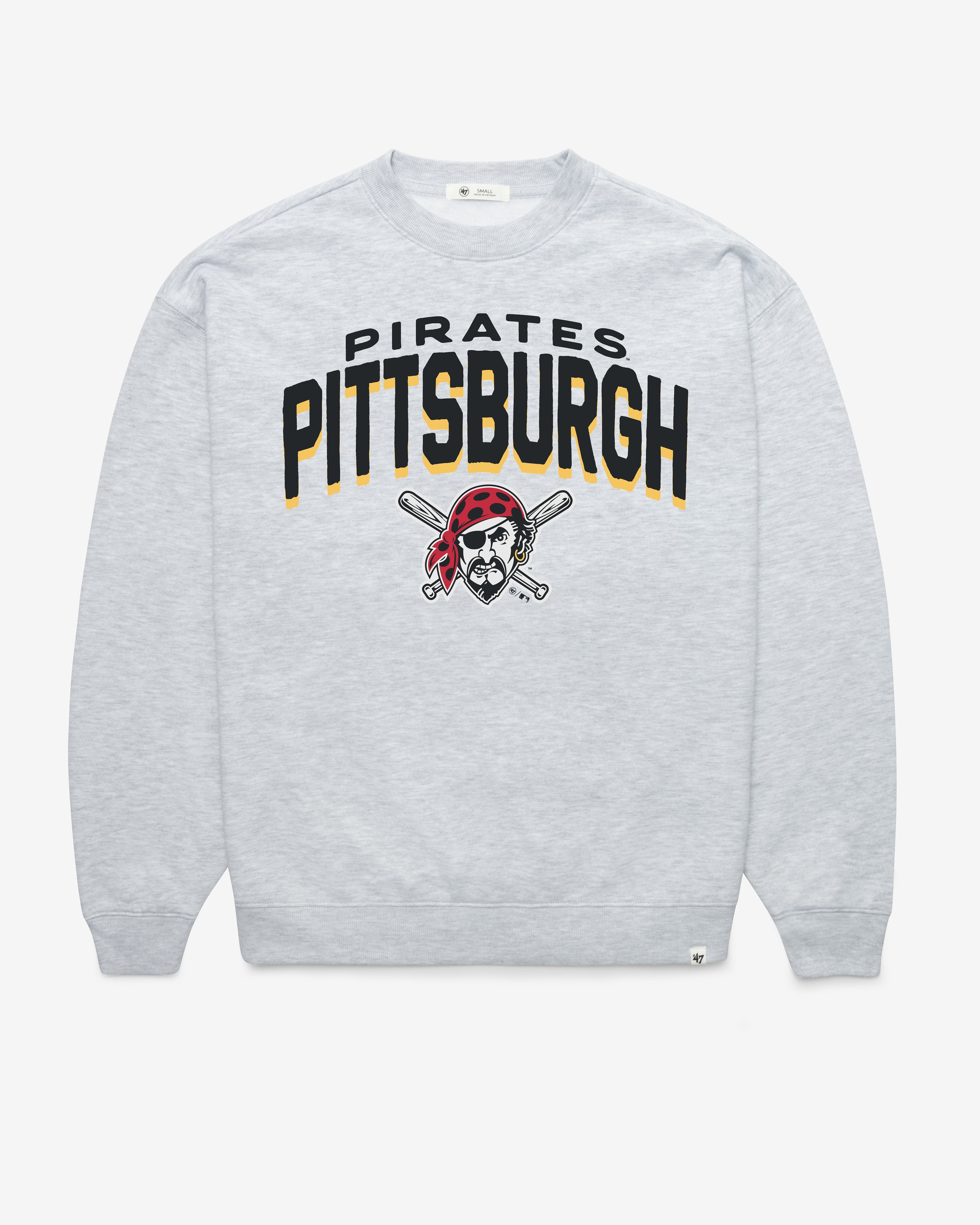 PITTSBURGH PIRATES CAMPUS ARCH CLOUD '47 OVERSIZED CREW WOMENS RELAY GREY