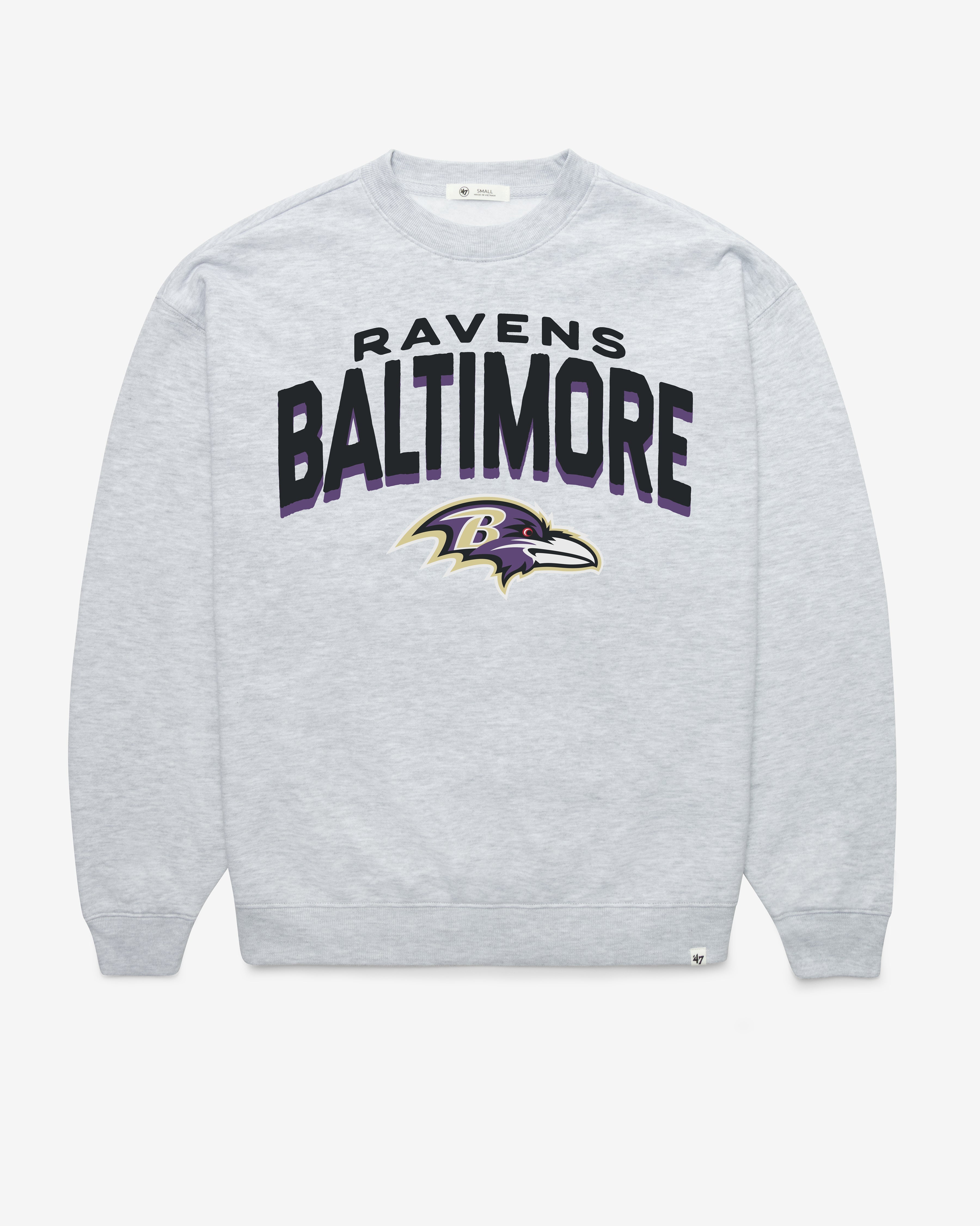 BALTIMORE RAVENS CAMPUS ARCH CLOUD '47 OVERSIZED CREW WOMENS RELAY GREY