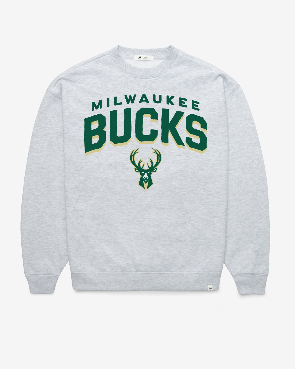 MILWAUKEE BUCKS CAMPUS ARCH CLOUD '47 OVERSIZED CREW WOMENS RELAY GREY