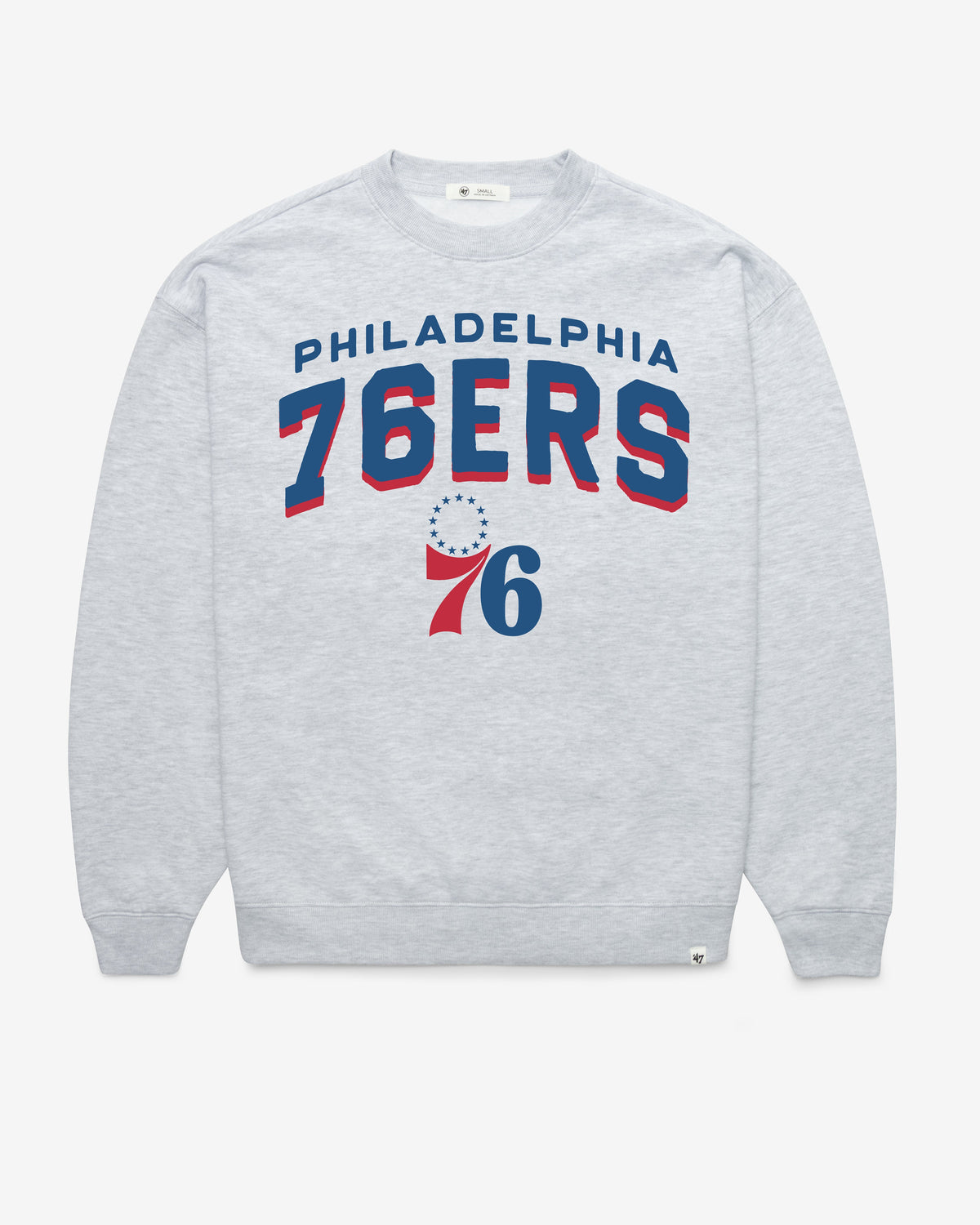 PHILADELPHIA 76ERS CAMPUS ARCH CLOUD '47 OVERSIZED CREW WOMENS RELAY GREY