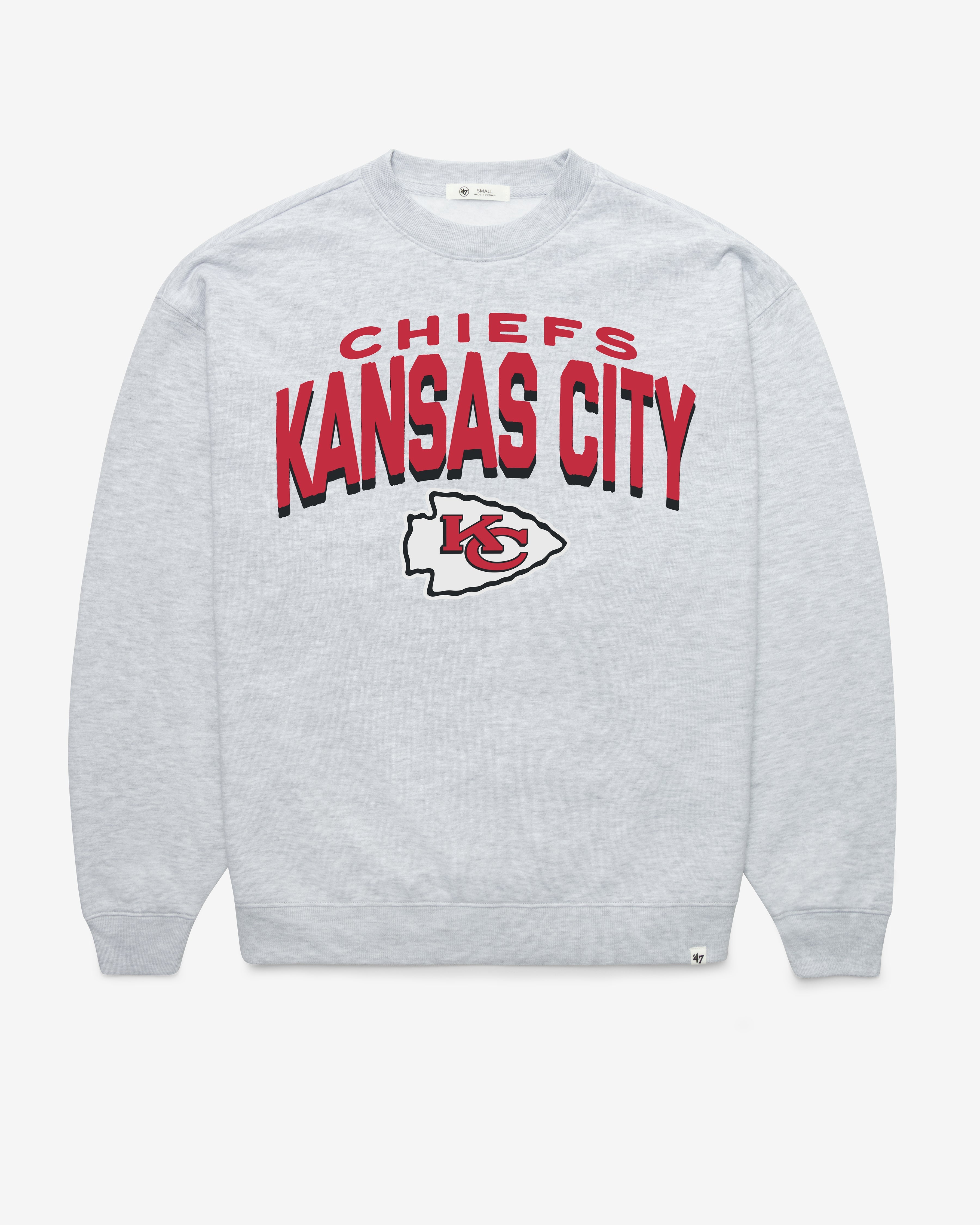 KANSAS CITY CHIEFS CAMPUS ARCH CLOUD '47 OVERSIZED CREW WOMENS RELAY GREY