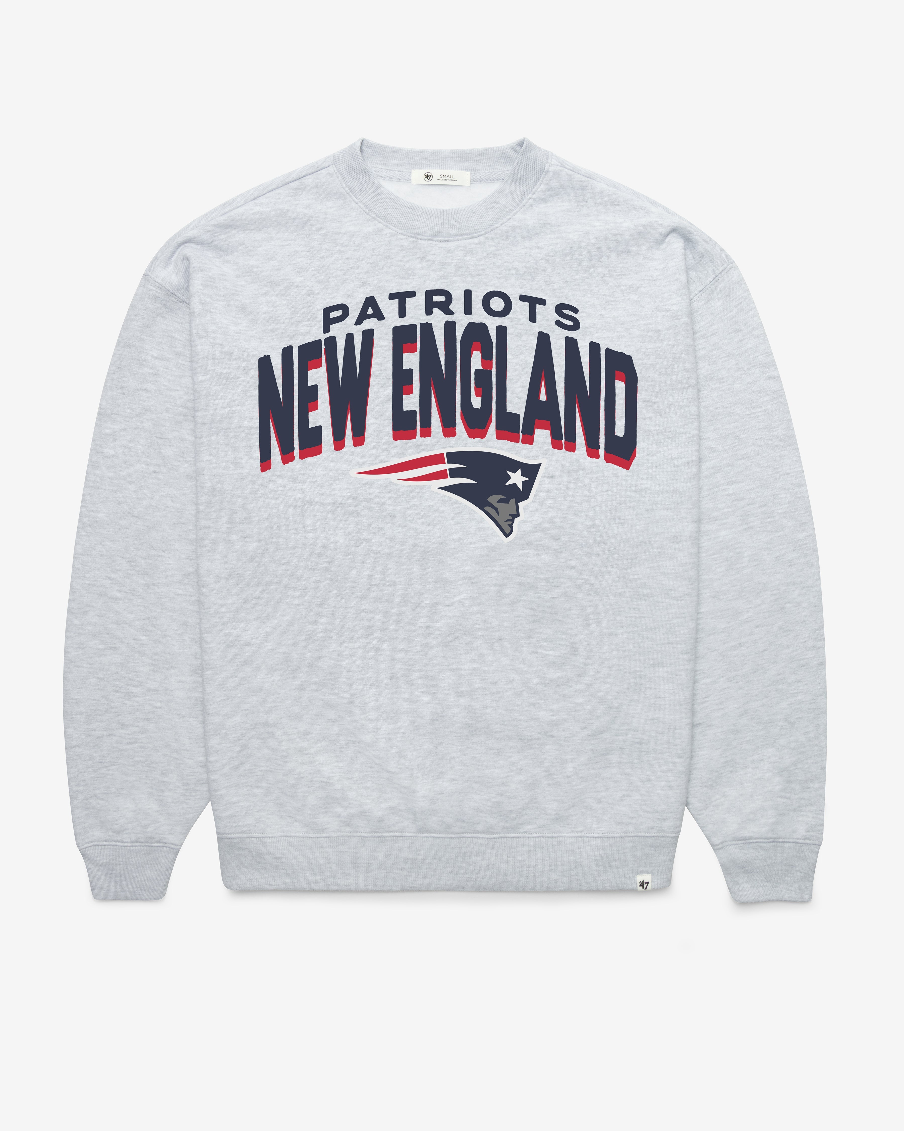 NEW ENGLAND PATRIOTS CAMPUS ARCH CLOUD '47 OVERSIZED CREW WOMENS RELAY GREY