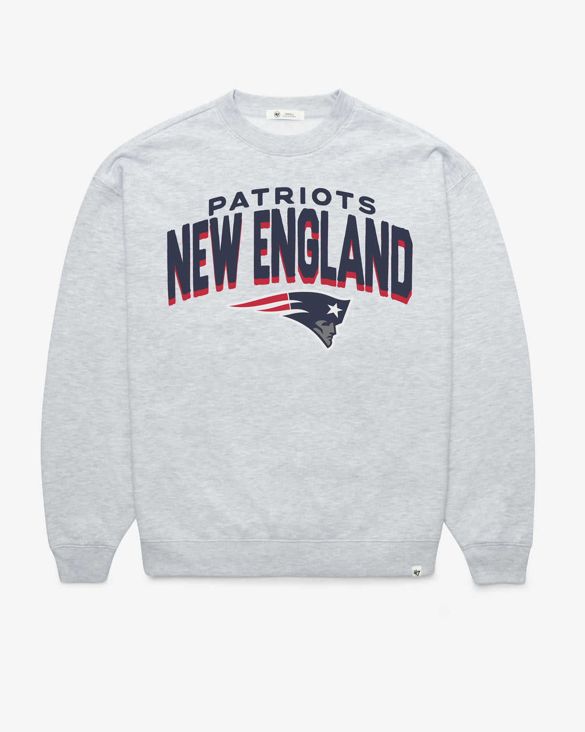 NEW ENGLAND PATRIOTS CAMPUS ARCH CLOUD '47 OVERSIZED CREW WOMENS RELAY GREY